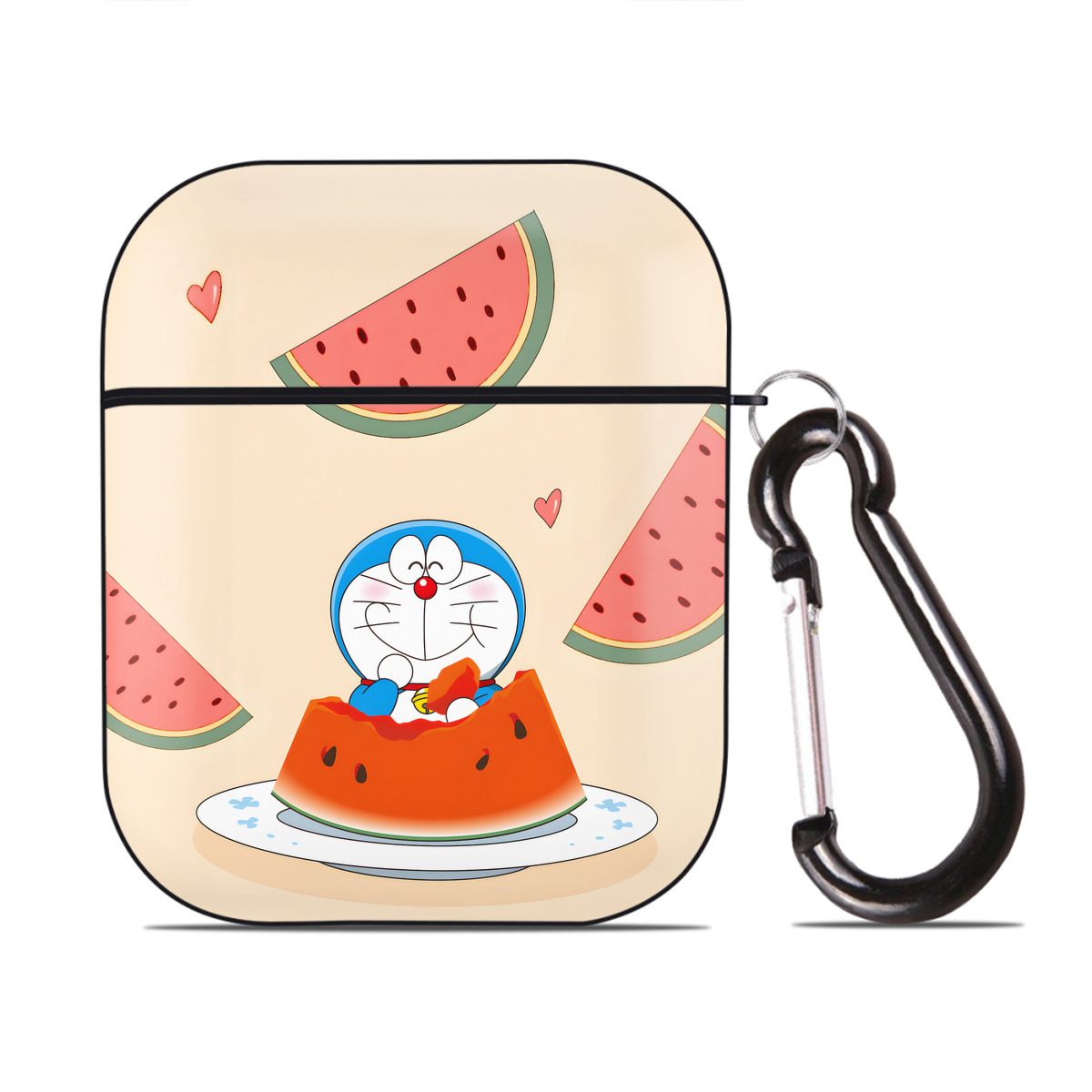 （画像用） ドラえもん Doraemon AirPods 第2世代保護ケース ハードシェル ブラック 耐衝撃・防指紋・カラビナ付き