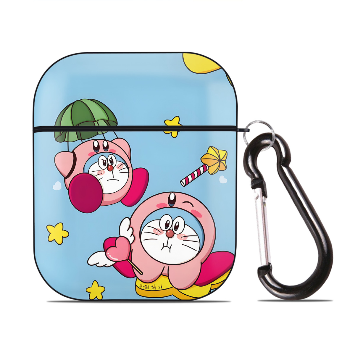 （画像用） ドラえもん Doraemon AirPods 第2世代保護ケース ハードシェル ブラック 耐衝撃・防指紋・カラビナ付き