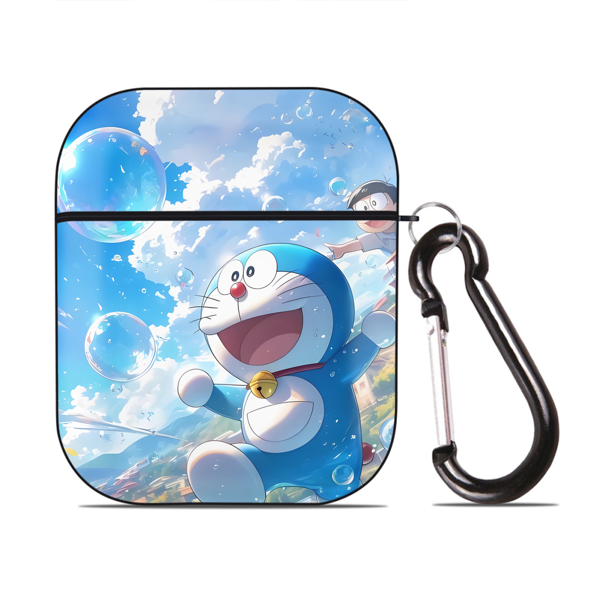 （画像用） ドラえもん Doraemon AirPods 第2世代保護ケース ハードシェル ブラック 耐衝撃・防指紋・カラビナ付き