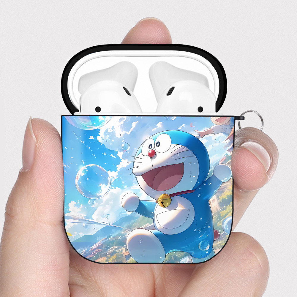 （画像用） ドラえもん Doraemon AirPods 第2世代保護ケース ハードシェル ブラック 耐衝撃・防指紋・カラビナ付き