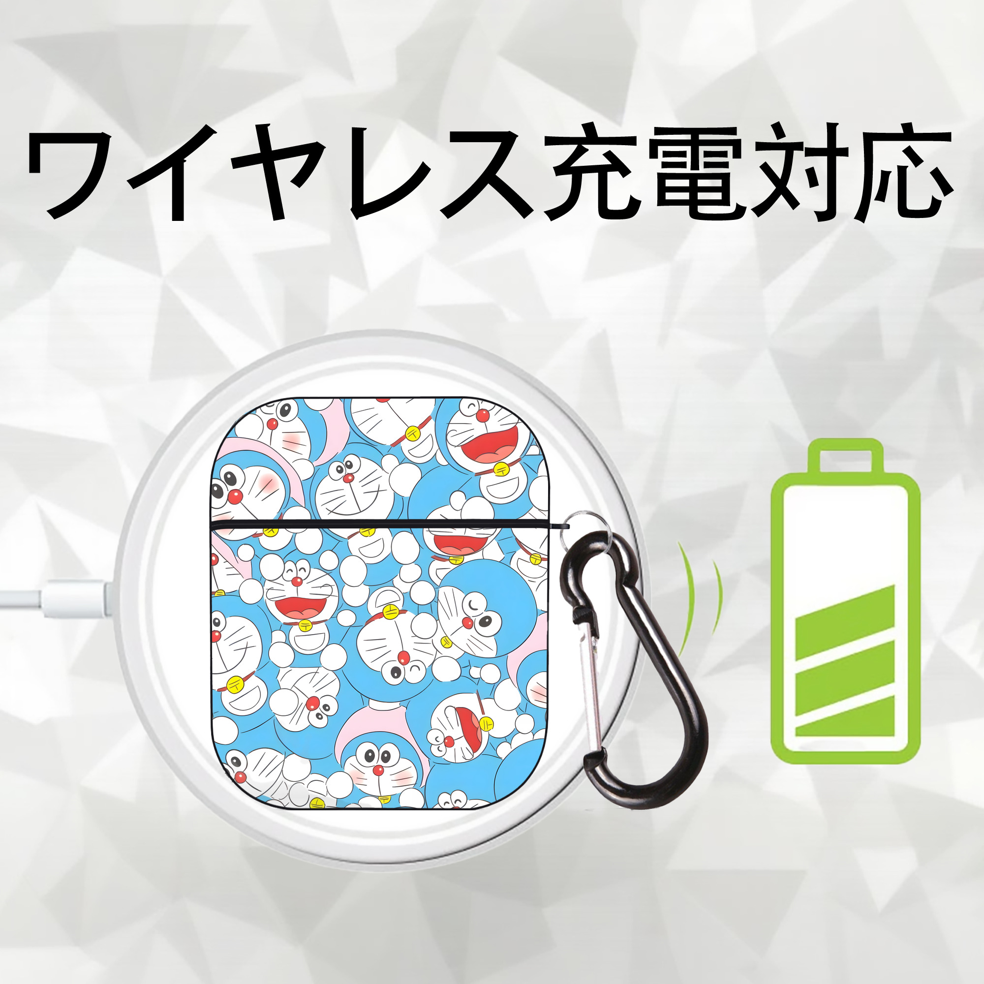ドラえもん Doraemon AirPods 第2世代保護ケース ハードシェル ブラック 耐衝撃・防指紋・カラビナ付き