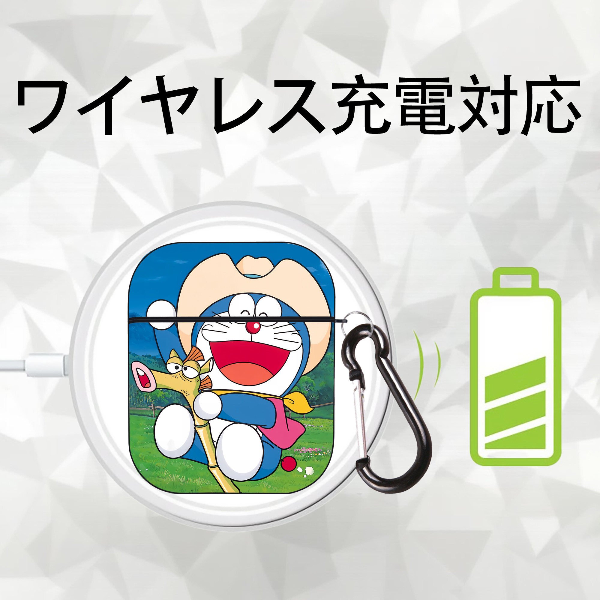 ドラえもん Doraemon AirPods 第2世代保護ケース ハードシェル ブラック 耐衝撃・防指紋・カラビナ付き
