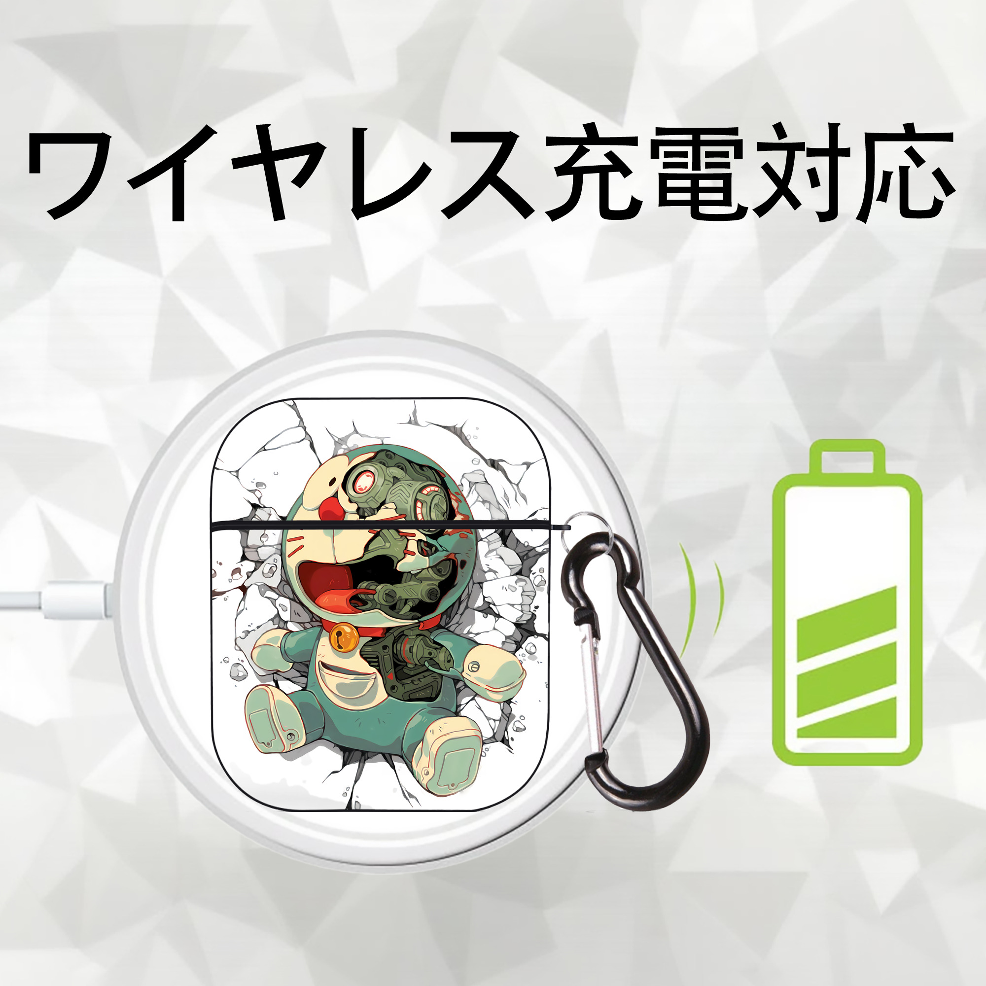 ドラえもん Doraemon AirPods 第2世代保護ケース ハードシェル ブラック 耐衝撃・防指紋・カラビナ付き