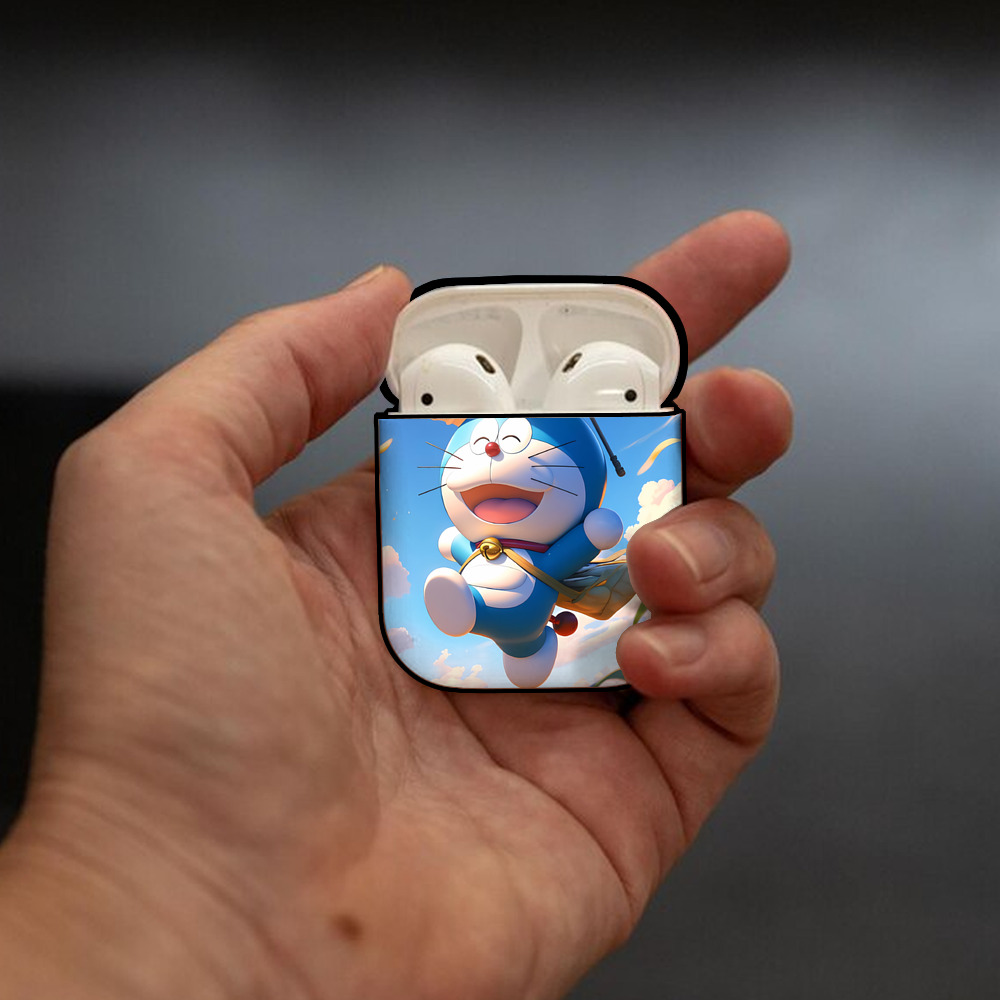 ドラえもん Doraemon AirPods 第2世代保護ケース ハードシェル ブラック 耐衝撃・防指紋・カラビナ付き