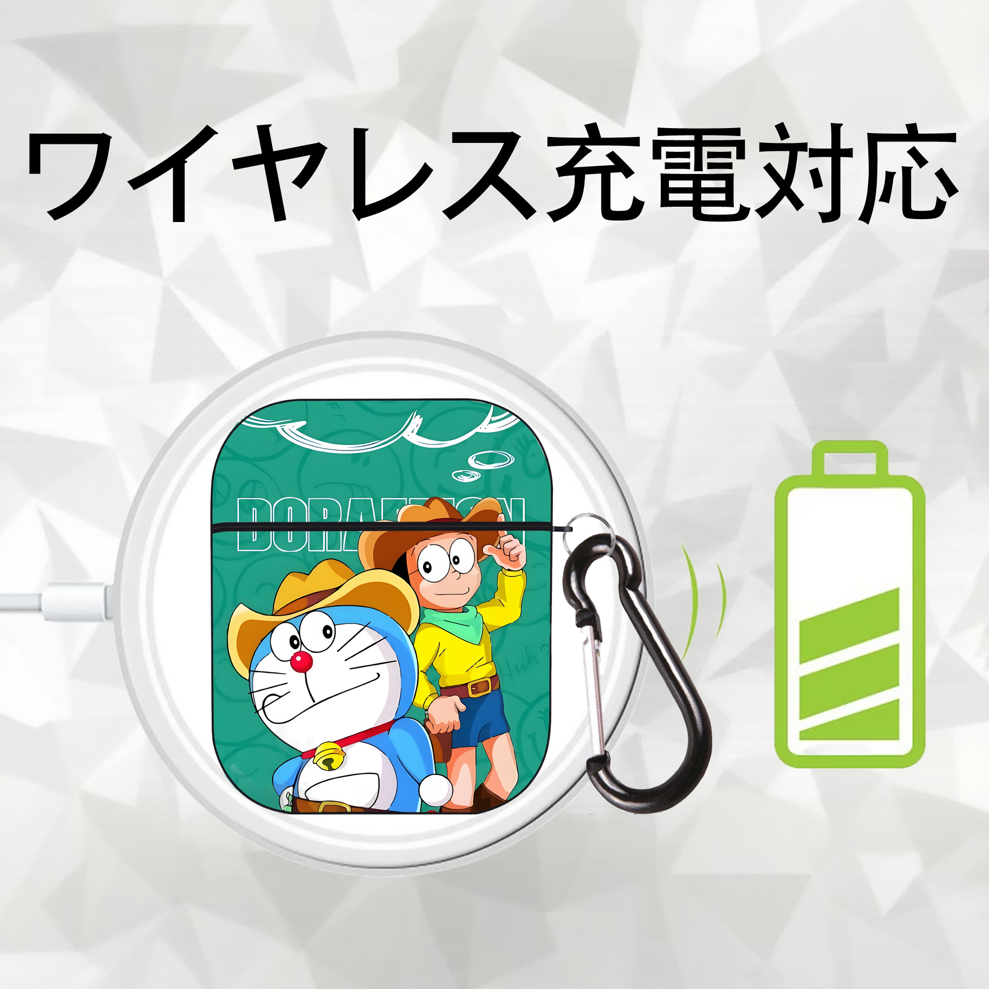 ドラえもん Doraemon AirPods 第2世代保護ケース ハードシェル ブラック 耐衝撃・防指紋・カラビナ付き