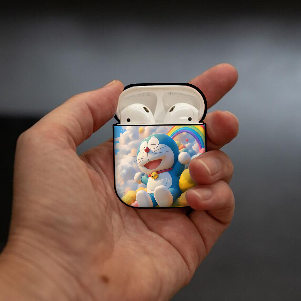 ドラえもん Doraemon AirPods 第2世代保護ケース ハードシェル ブラック 耐衝撃・防指紋・カラビナ付き