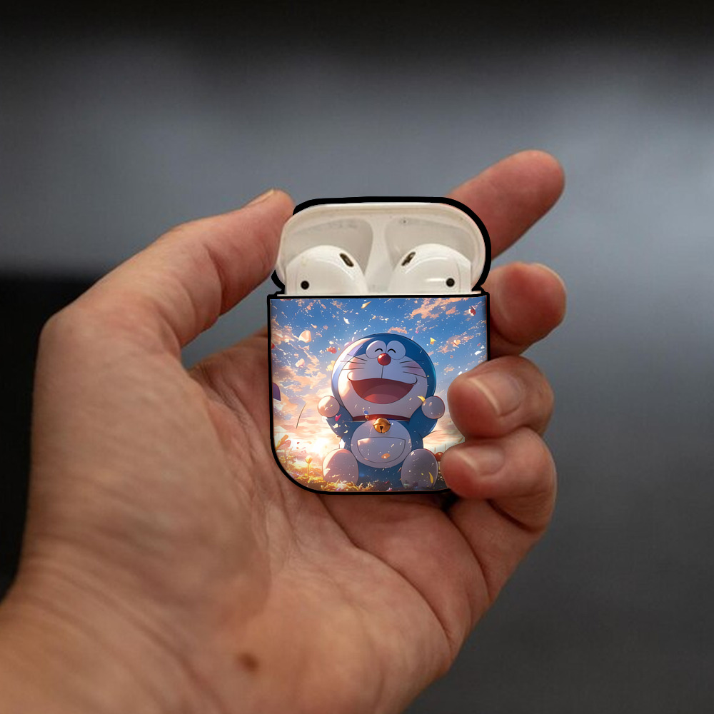 ドラえもん Doraemon AirPods 第2世代保護ケース ハードシェル ブラック 耐衝撃・防指紋・カラビナ付き