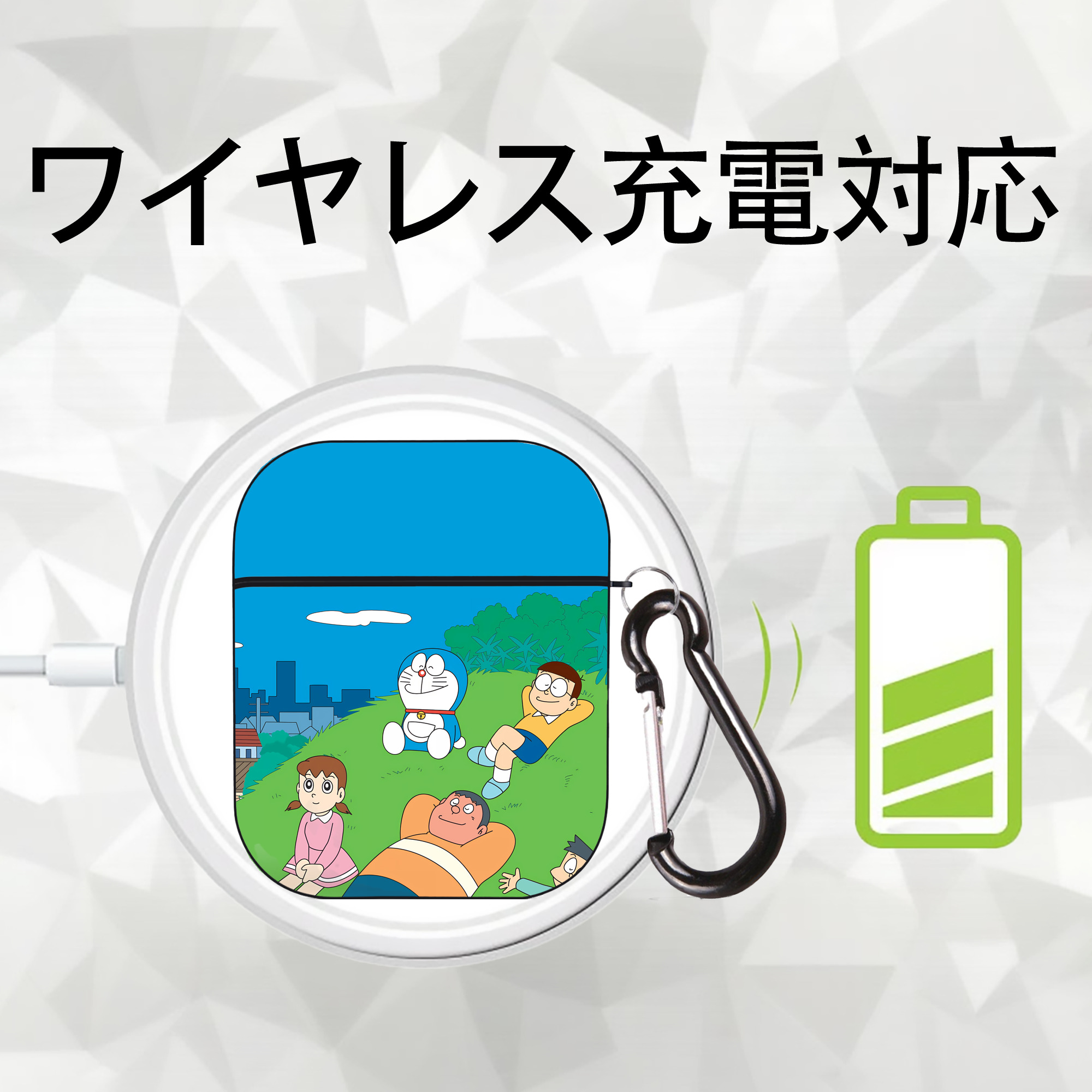 ドラえもん Doraemon AirPods 第2世代保護ケース ハードシェル ブラック 耐衝撃・防指紋・カラビナ付き