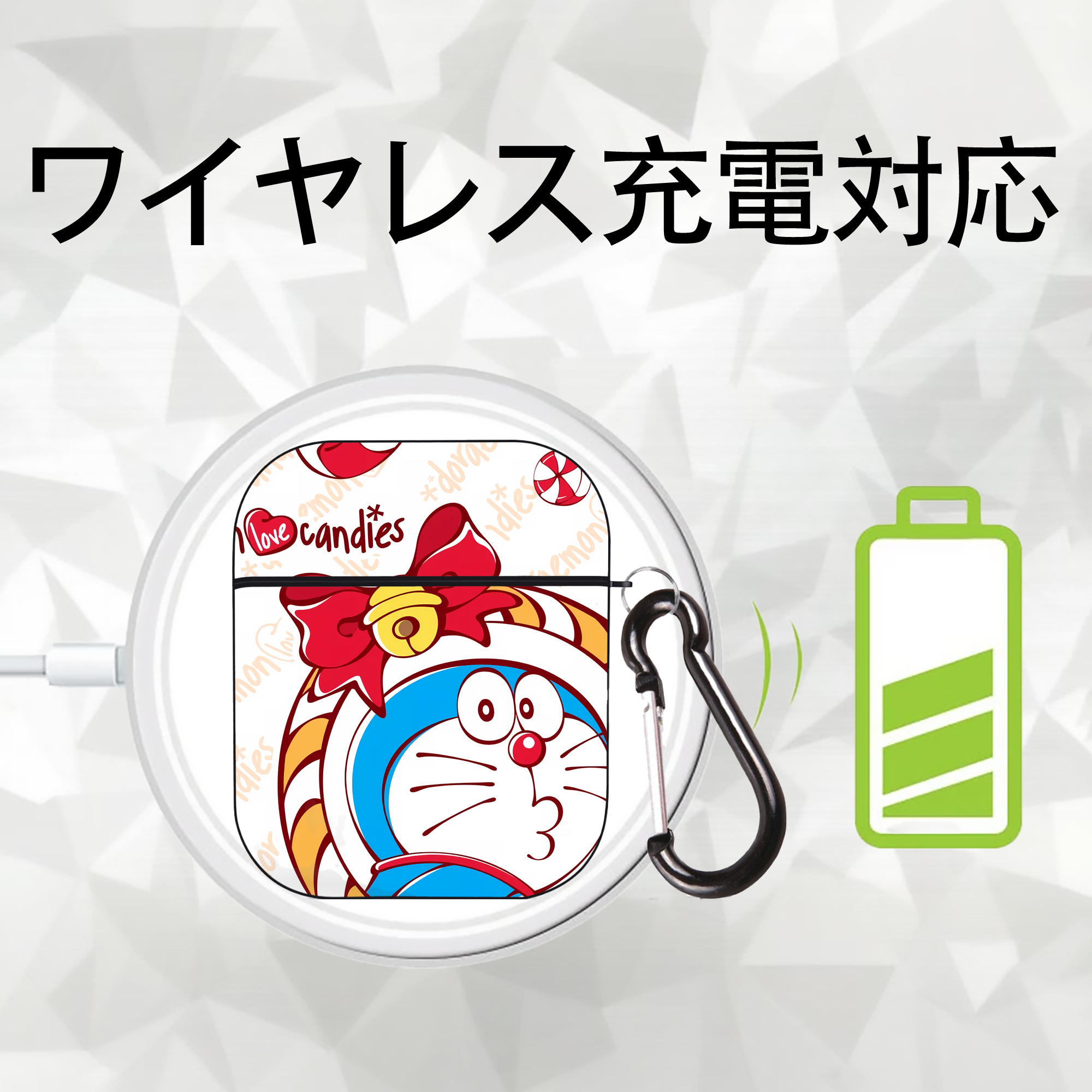 ドラえもん Doraemon AirPods 第2世代保護ケース ハードシェル ブラック 耐衝撃・防指紋・カラビナ付き