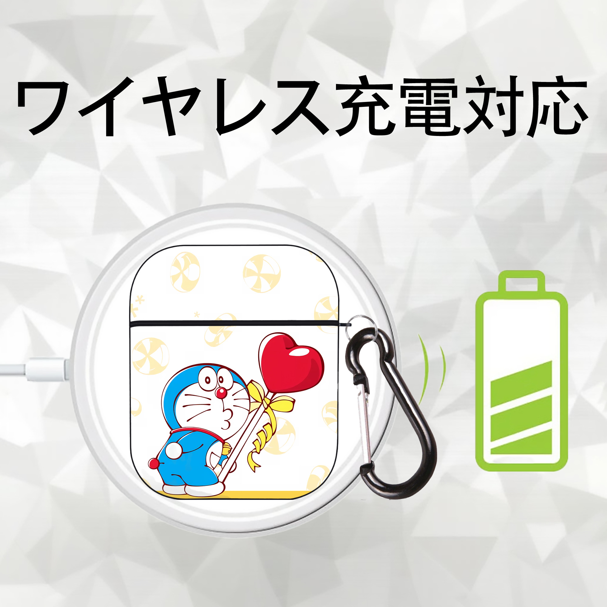 ドラえもん Doraemon AirPods 第2世代保護ケース ハードシェル ブラック 耐衝撃・防指紋・カラビナ付き