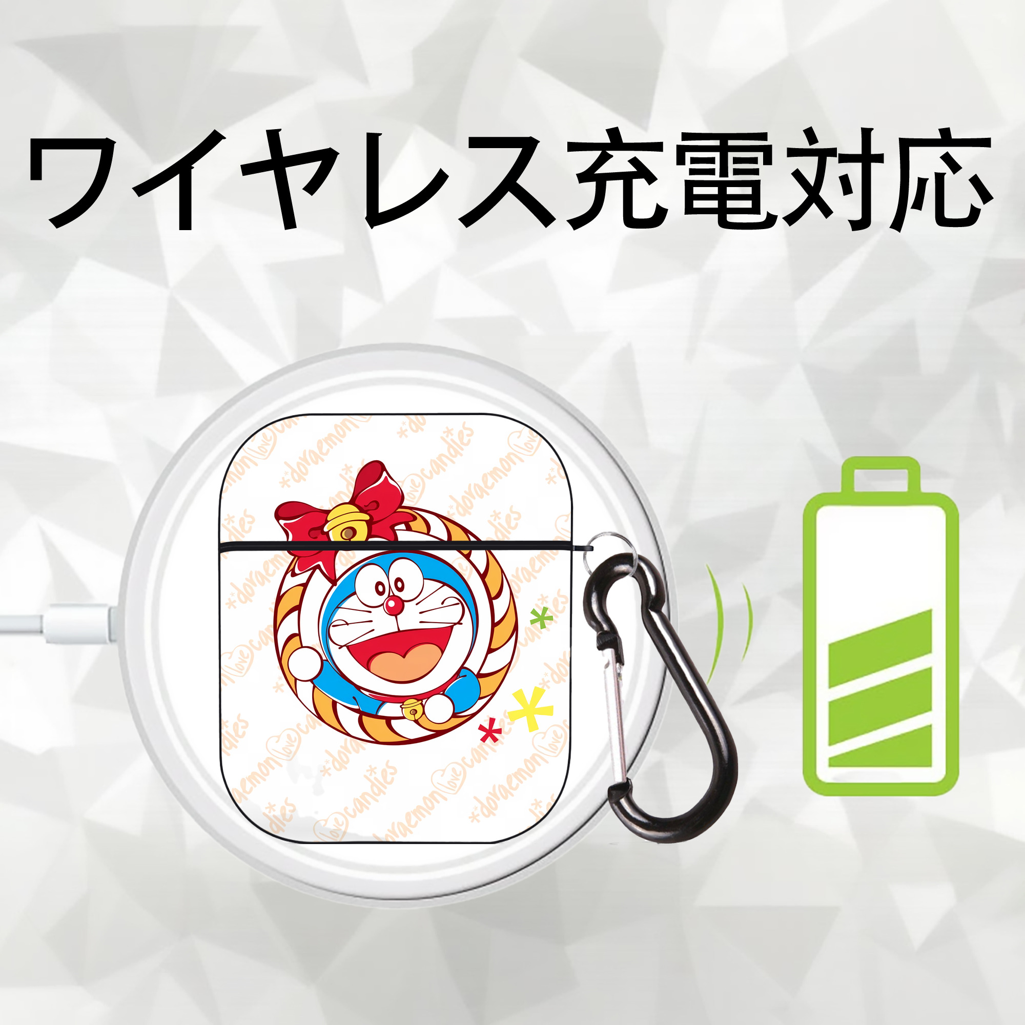 ドラえもん Doraemon AirPods 第2世代保護ケース ハードシェル ブラック 耐衝撃・防指紋・カラビナ付き