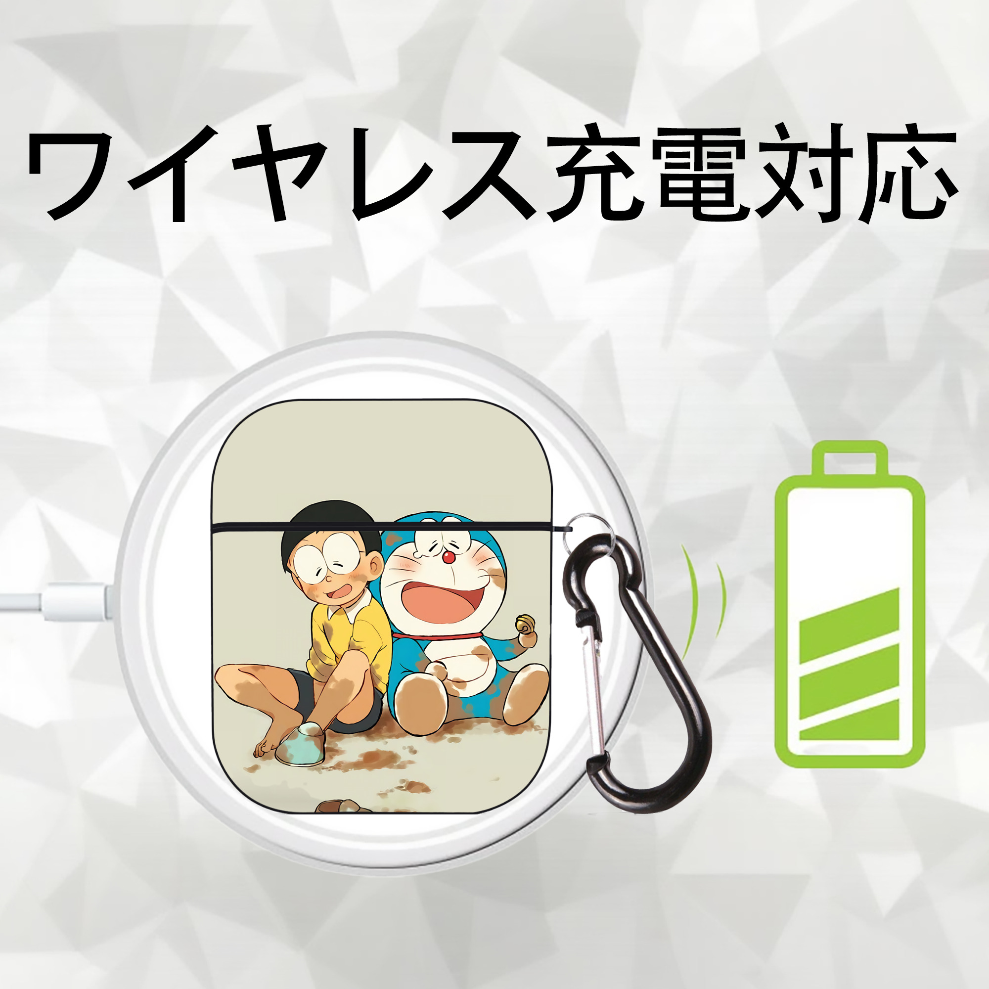 ドラえもん Doraemon AirPods 第2世代保護ケース ハードシェル ブラック 耐衝撃・防指紋・カラビナ付き