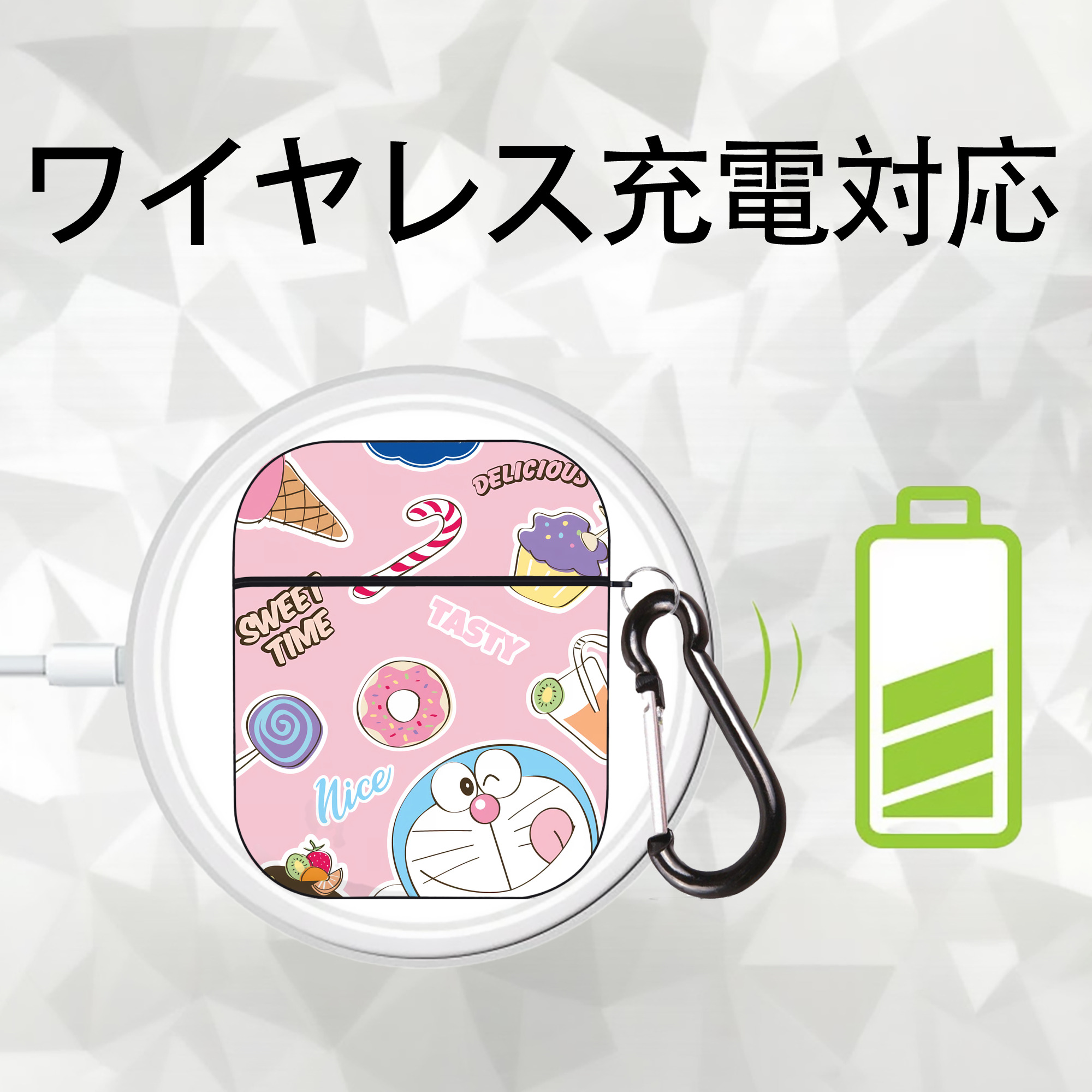 ドラえもん Doraemon AirPods 第2世代保護ケース ハードシェル ブラック 耐衝撃・防指紋・カラビナ付き