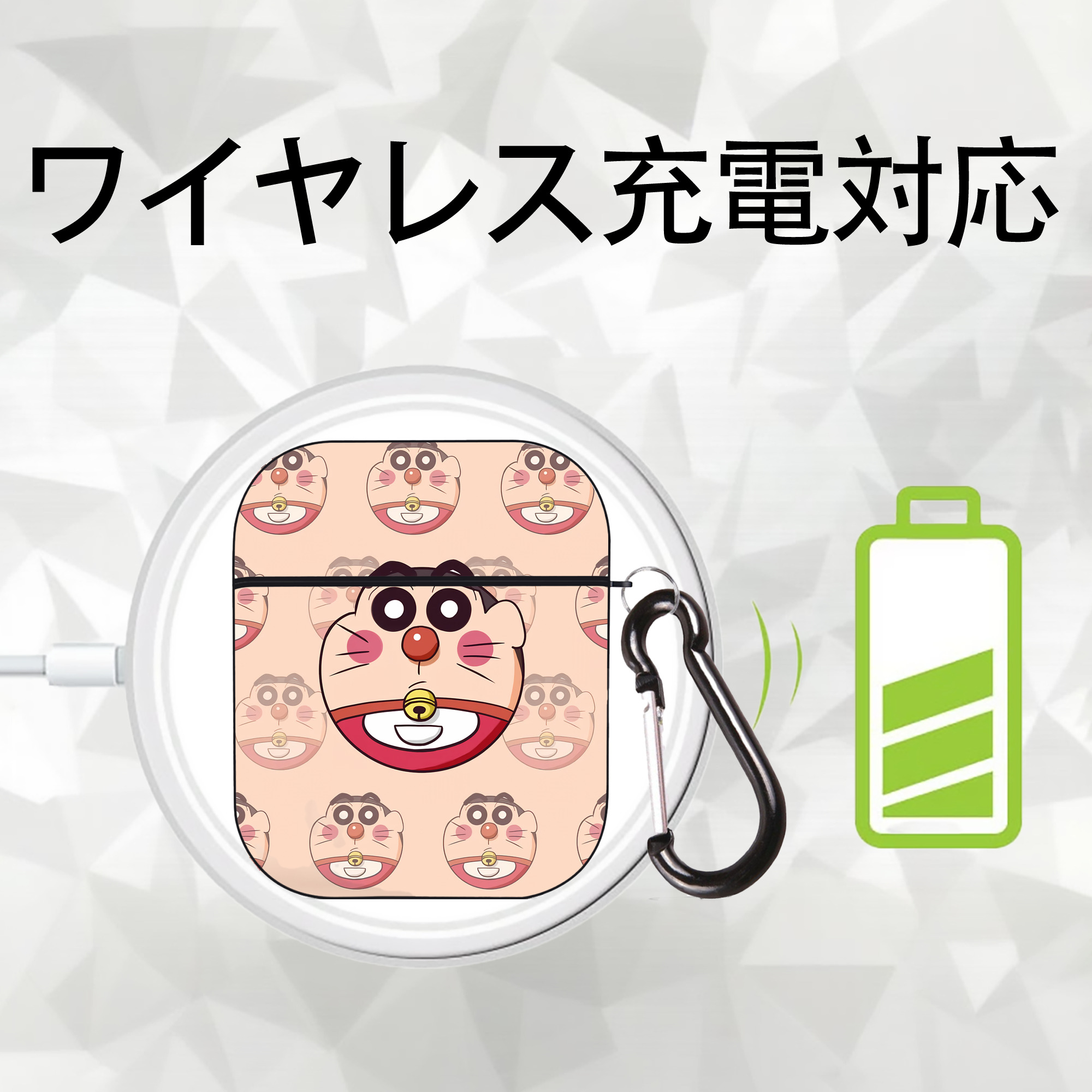 ドラえもん Doraemon AirPods 第2世代保護ケース ハードシェル ブラック 耐衝撃・防指紋・カラビナ付き
