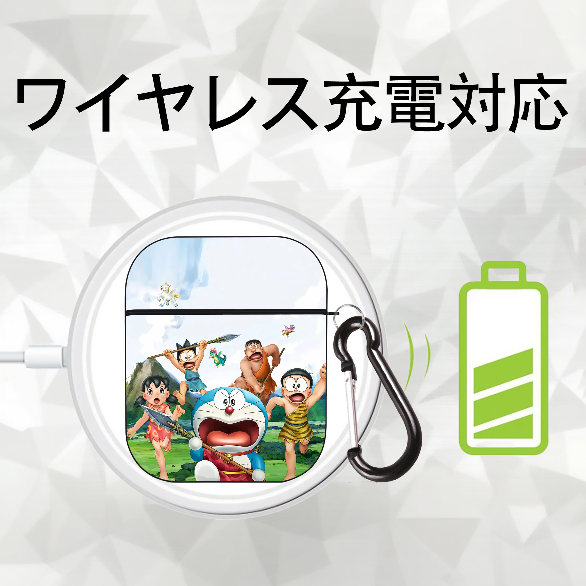 ドラえもん Doraemon AirPods 第2世代保護ケース ハードシェル ブラック 耐衝撃・防指紋・カラビナ付き