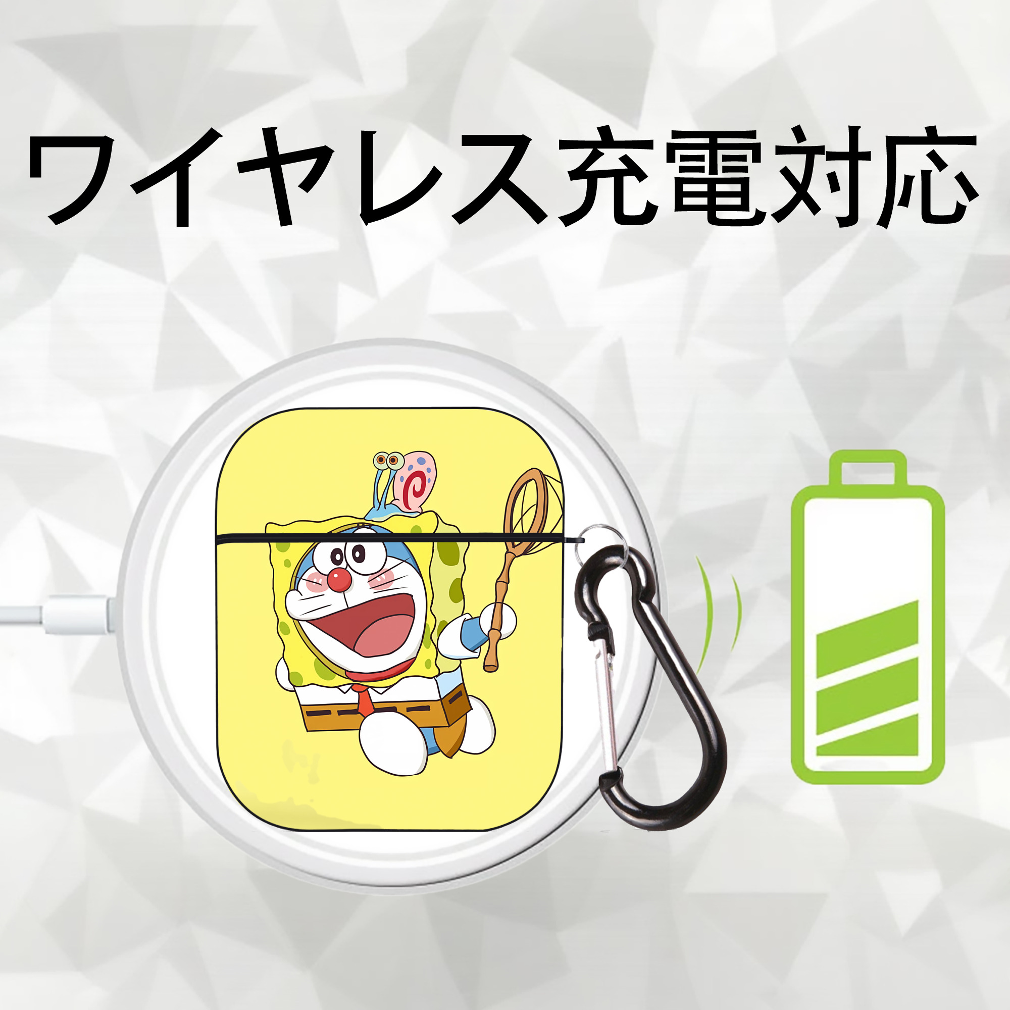 ドラえもん Doraemon AirPods 第2世代保護ケース ハードシェル ブラック 耐衝撃・防指紋・カラビナ付き