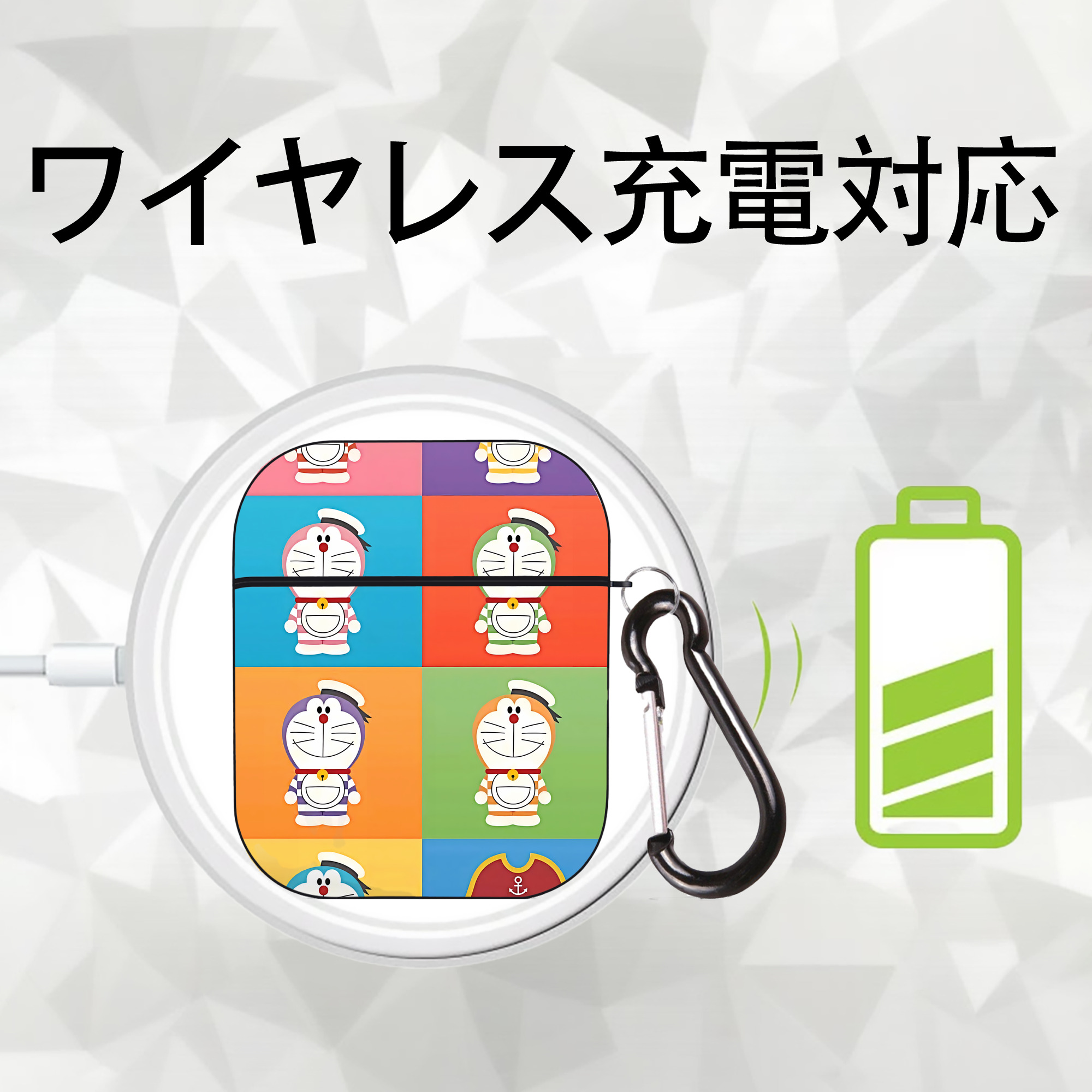 ドラえもん Doraemon AirPods 第2世代保護ケース ハードシェル ブラック 耐衝撃・防指紋・カラビナ付き