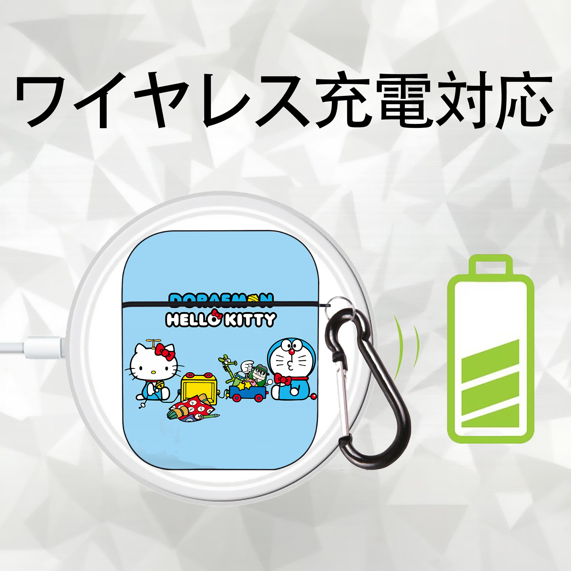 ドラえもん Doraemon AirPods 第2世代保護ケース ハードシェル ブラック 耐衝撃・防指紋・カラビナ付き