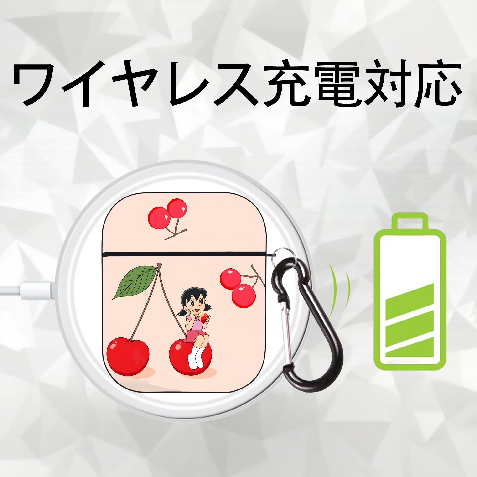 ドラえもん Doraemon AirPods 第2世代保護ケース ハードシェル ブラック 耐衝撃・防指紋・カラビナ付き