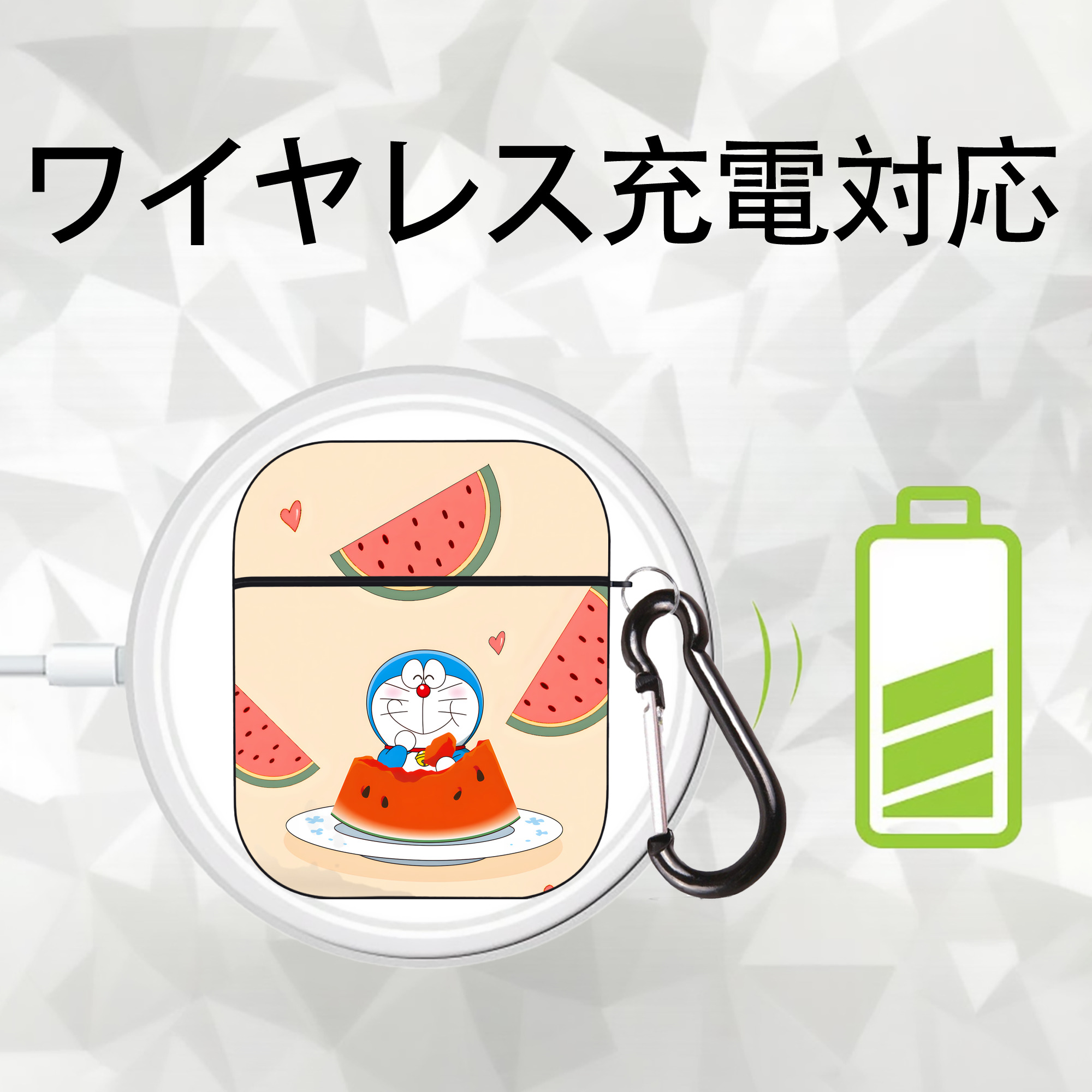 ドラえもん Doraemon AirPods 第2世代保護ケース ハードシェル ブラック 耐衝撃・防指紋・カラビナ付き
