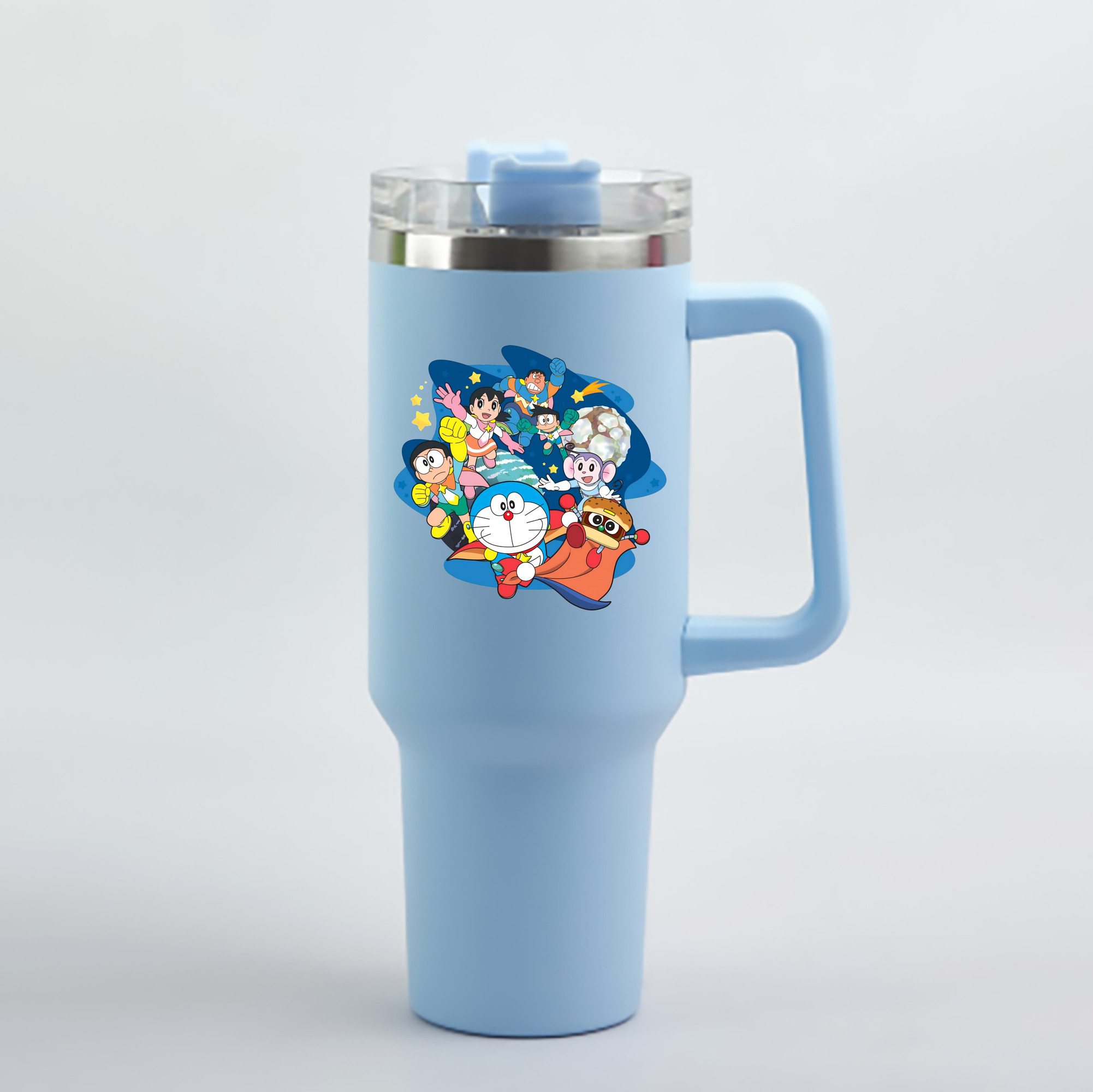（画像用） ドラえもん Doraemon 1200mL車用タンブラー - クリスタルステッカー（プラスチックストロー付き）
