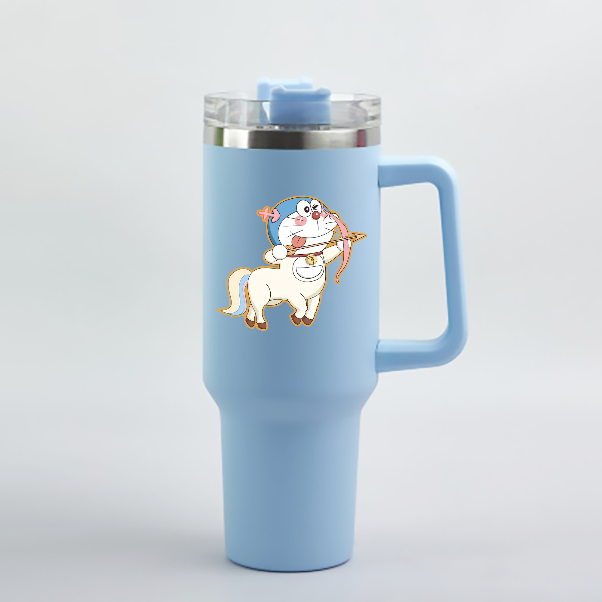 （画像用） ドラえもん Doraemon 1200mL車用タンブラー - クリスタルステッカー（プラスチックストロー付き）