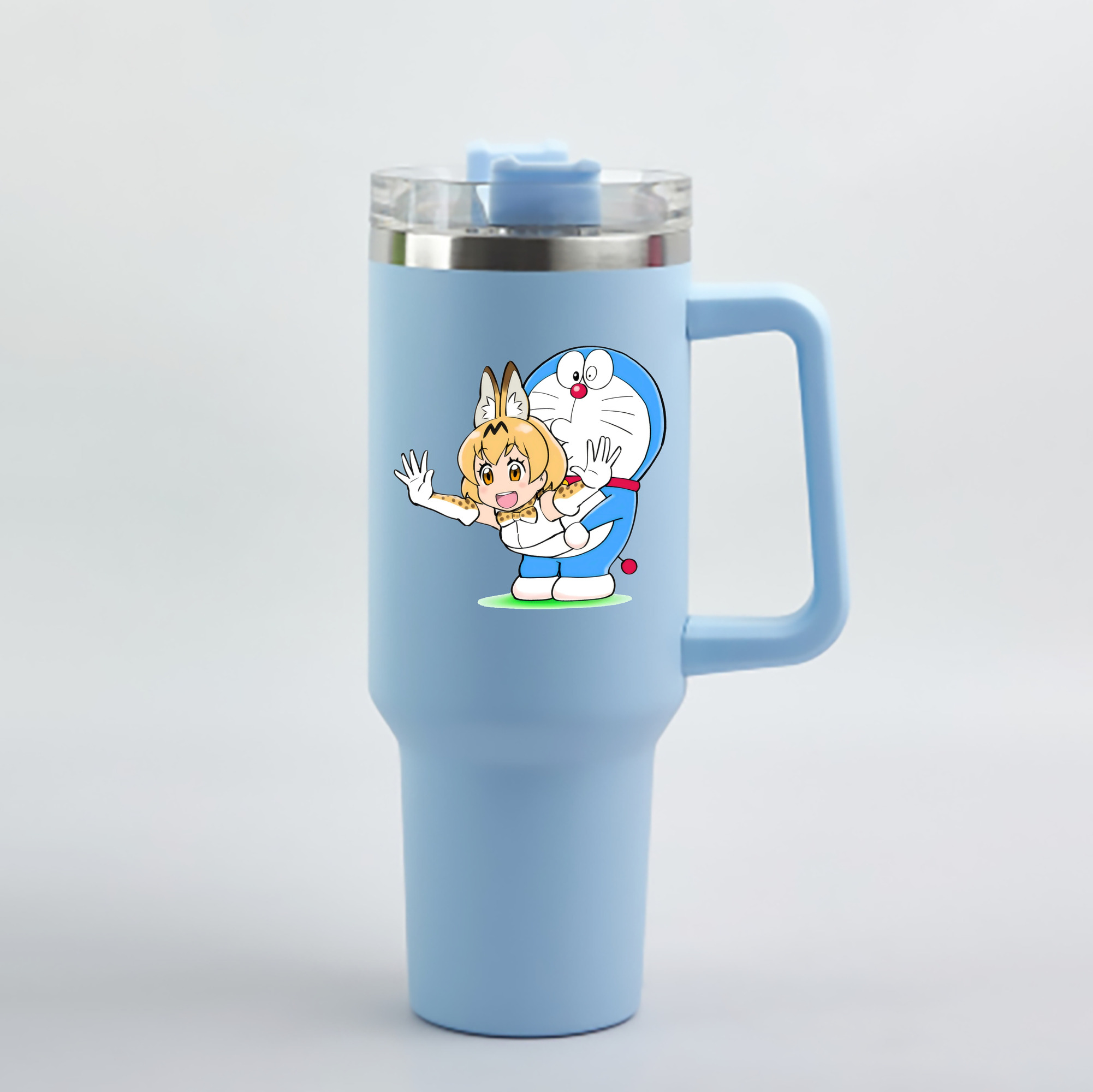 （画像用） ドラえもん Doraemon 1200mL車用タンブラー - クリスタルステッカー（プラスチックストロー付き）