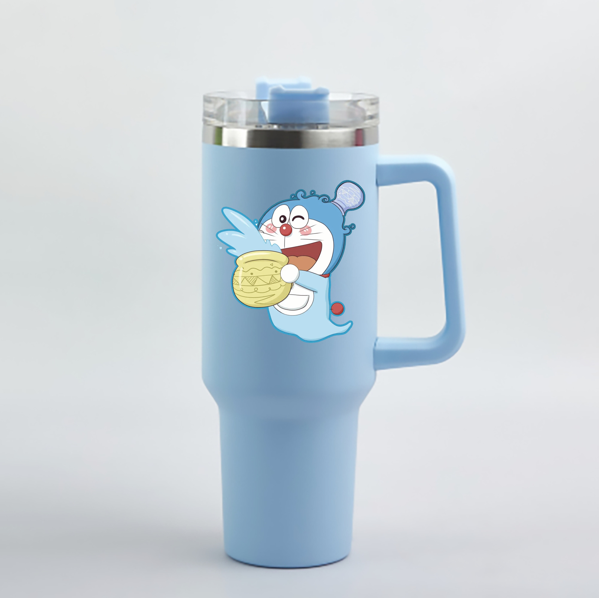 （画像用） ドラえもん Doraemon 1200mL車用タンブラー - クリスタルステッカー（プラスチックストロー付き）