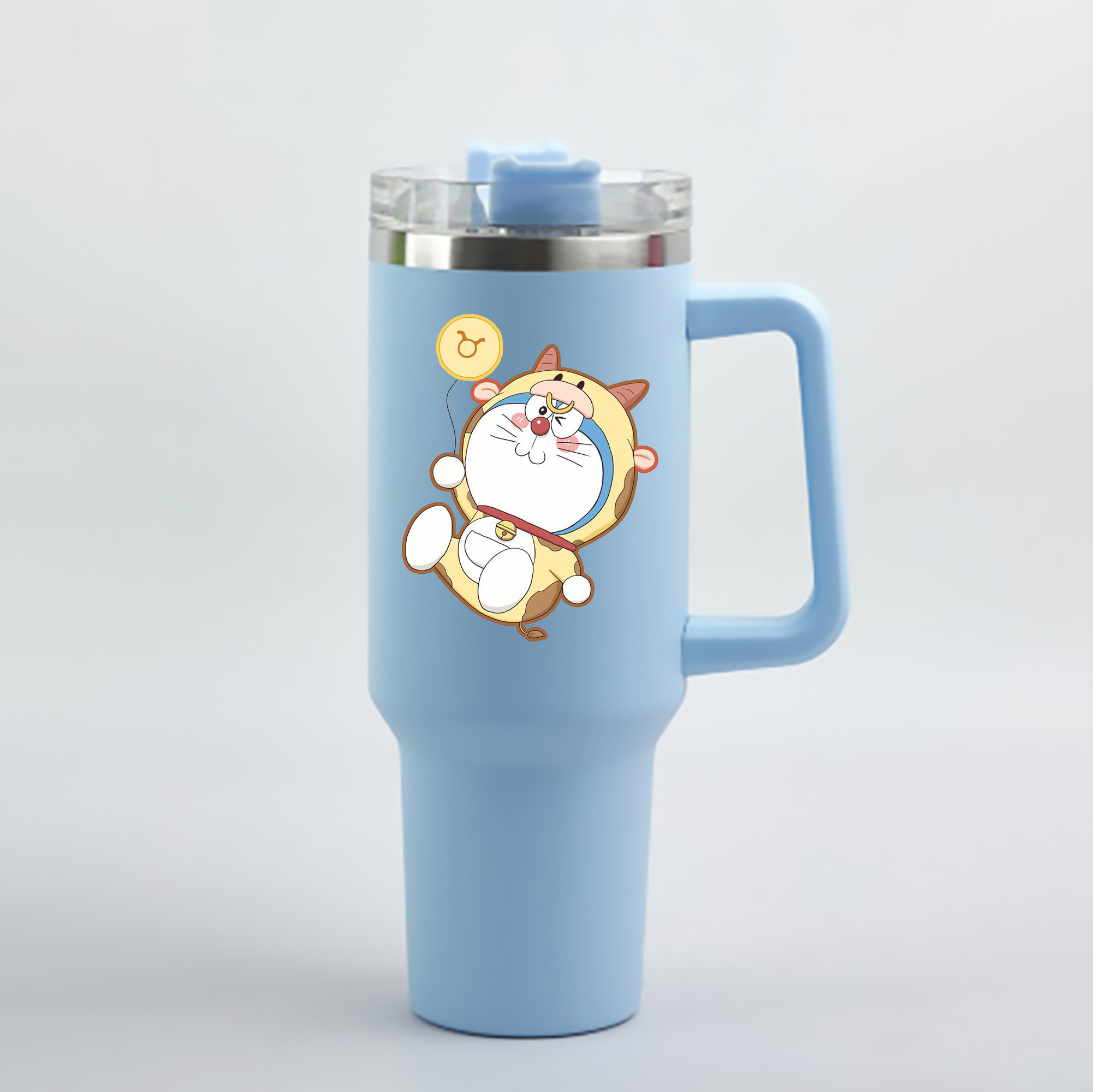 （画像用） ドラえもん Doraemon 1200mL車用タンブラー - クリスタルステッカー（プラスチックストロー付き）