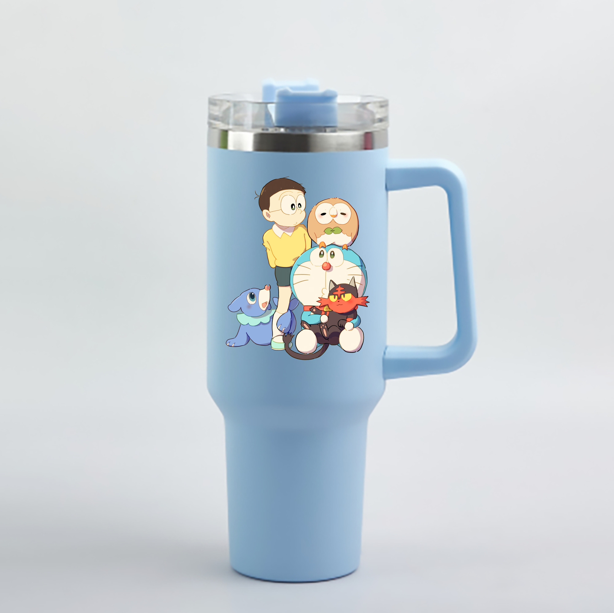 （画像用） ドラえもん Doraemon 1200mL車用タンブラー - クリスタルステッカー（プラスチックストロー付き）