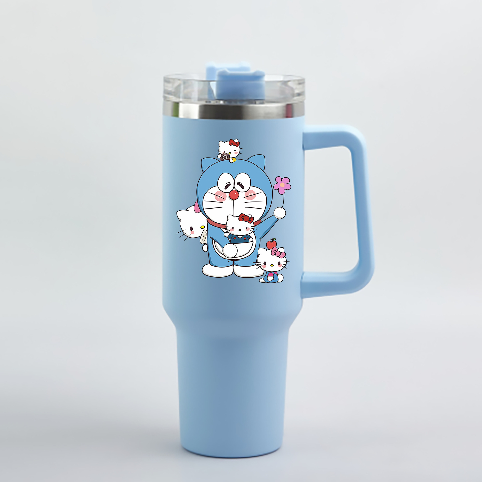 （画像用） ドラえもん Doraemon 1200mL車用タンブラー - クリスタルステッカー（プラスチックストロー付き）