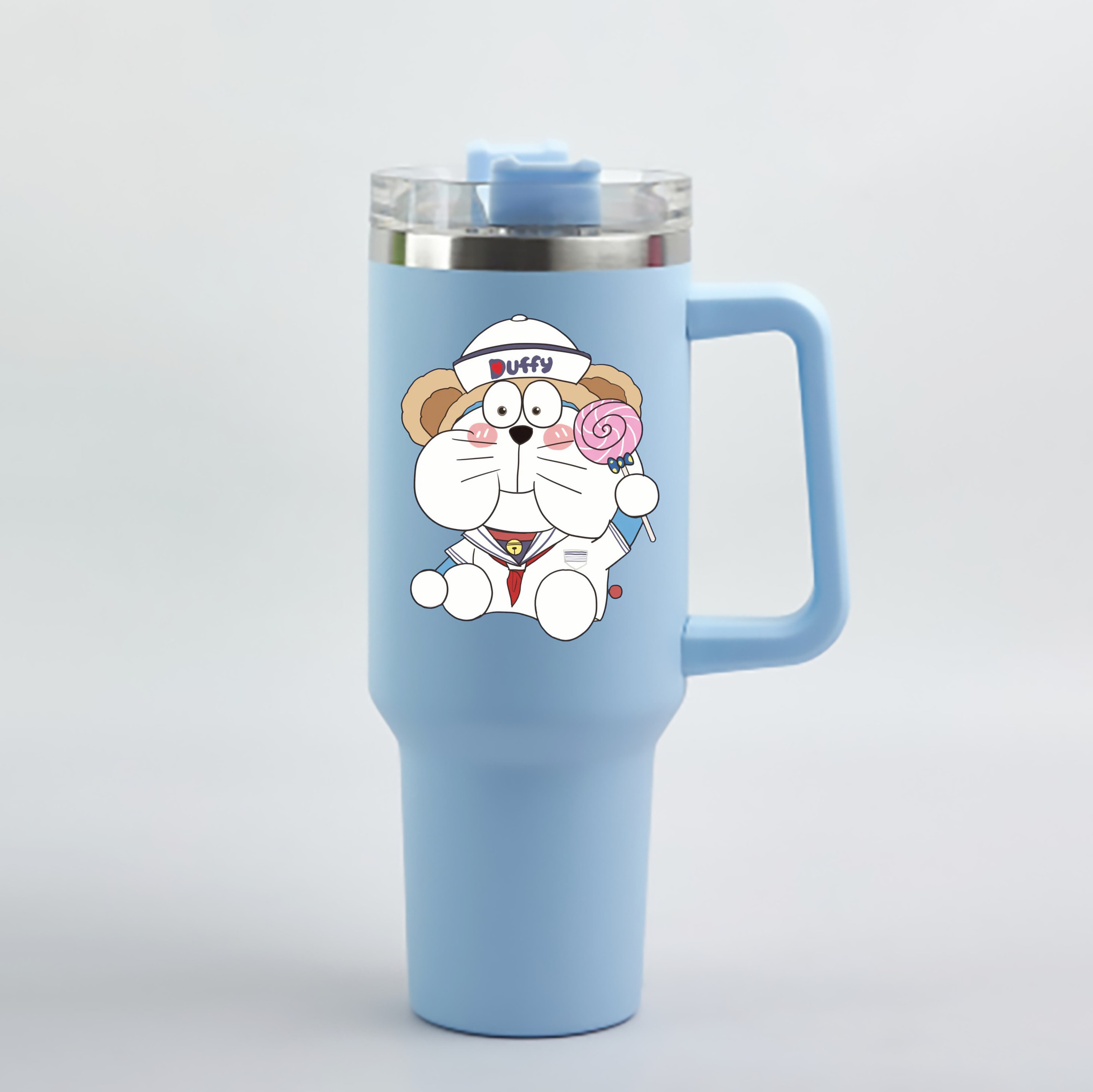 （画像用） ドラえもん Doraemon 1200mL車用タンブラー - クリスタルステッカー（プラスチックストロー付き）