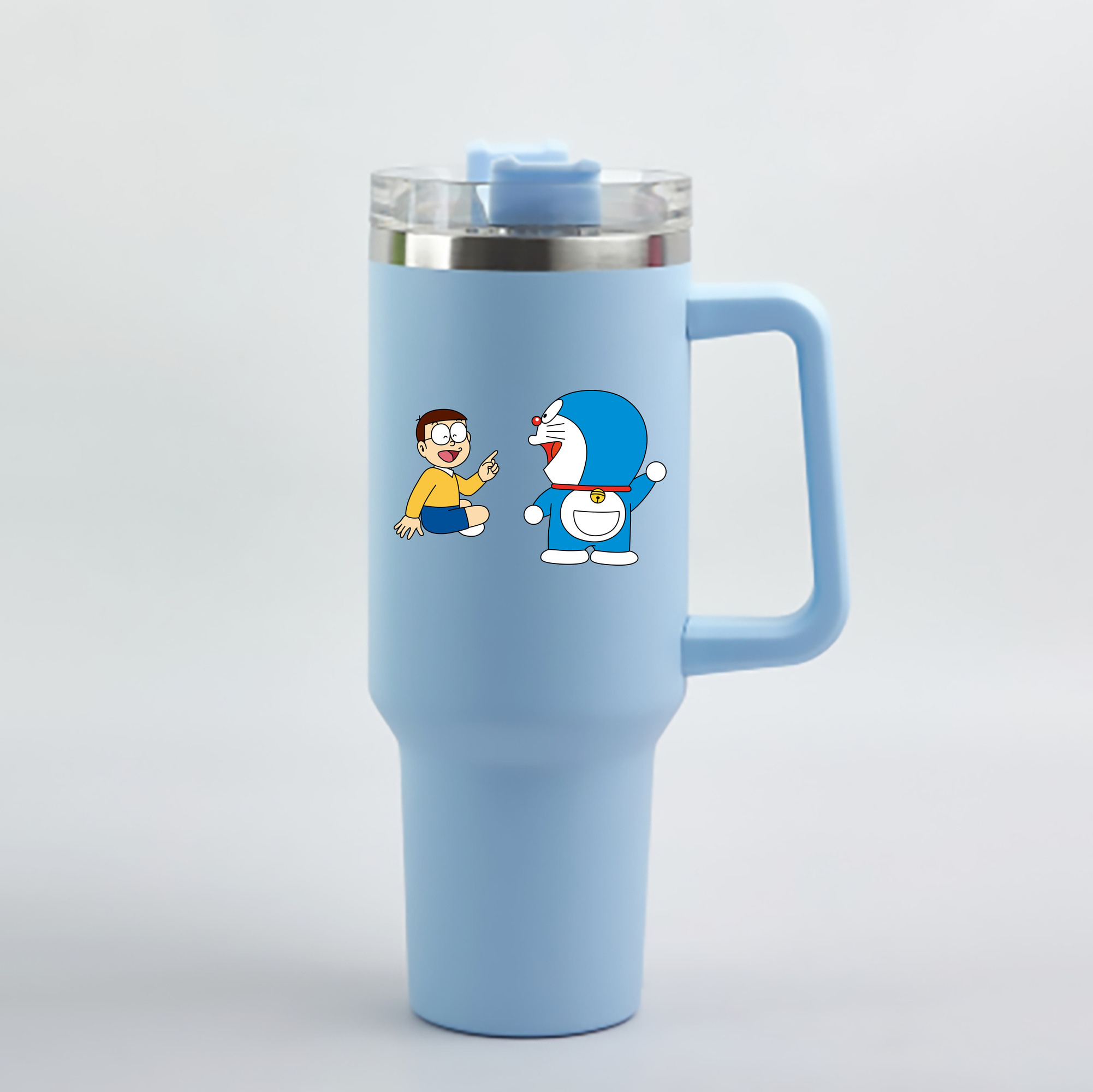 （画像用） ドラえもん Doraemon 1200mL車用タンブラー - クリスタルステッカー（プラスチックストロー付き）