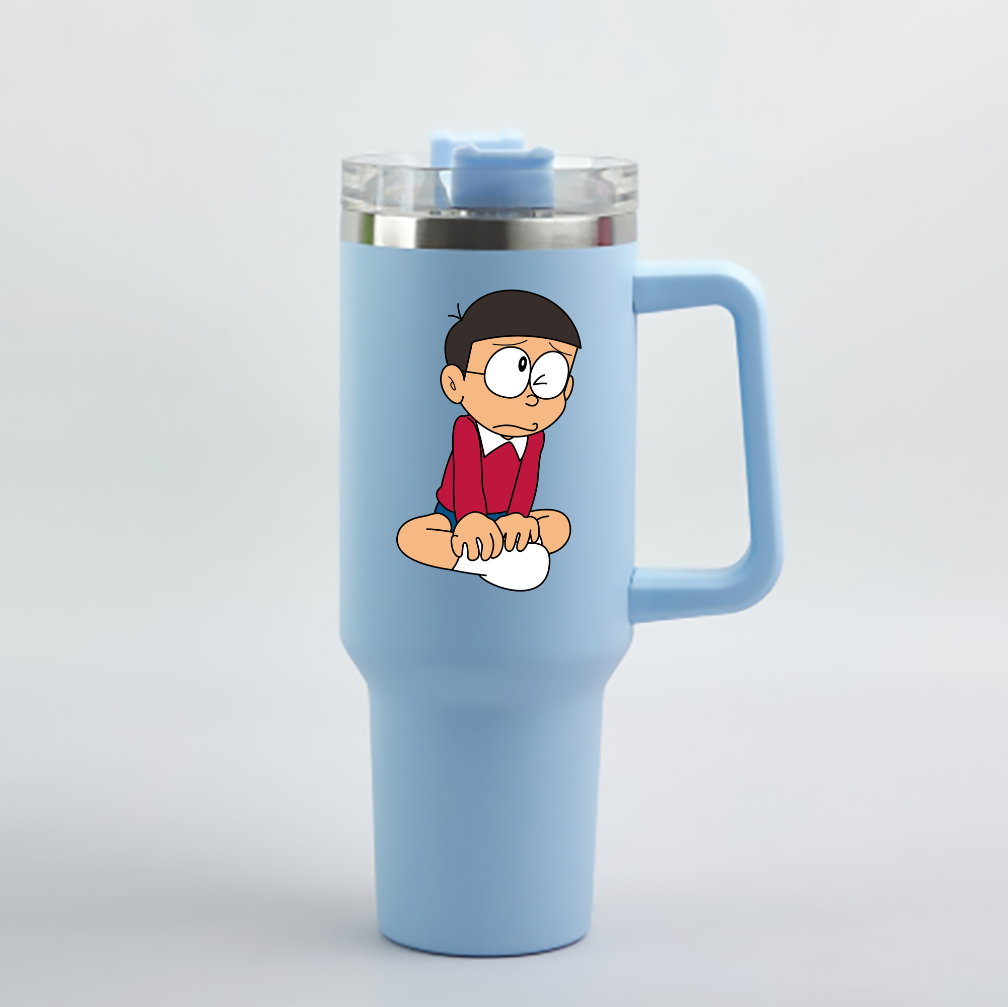 （画像用） ドラえもん 野比 のび太 Doraemon Nobita Nobi 1200mL車用タンブラー - クリスタルステッカー（プラスチックストロー付き）