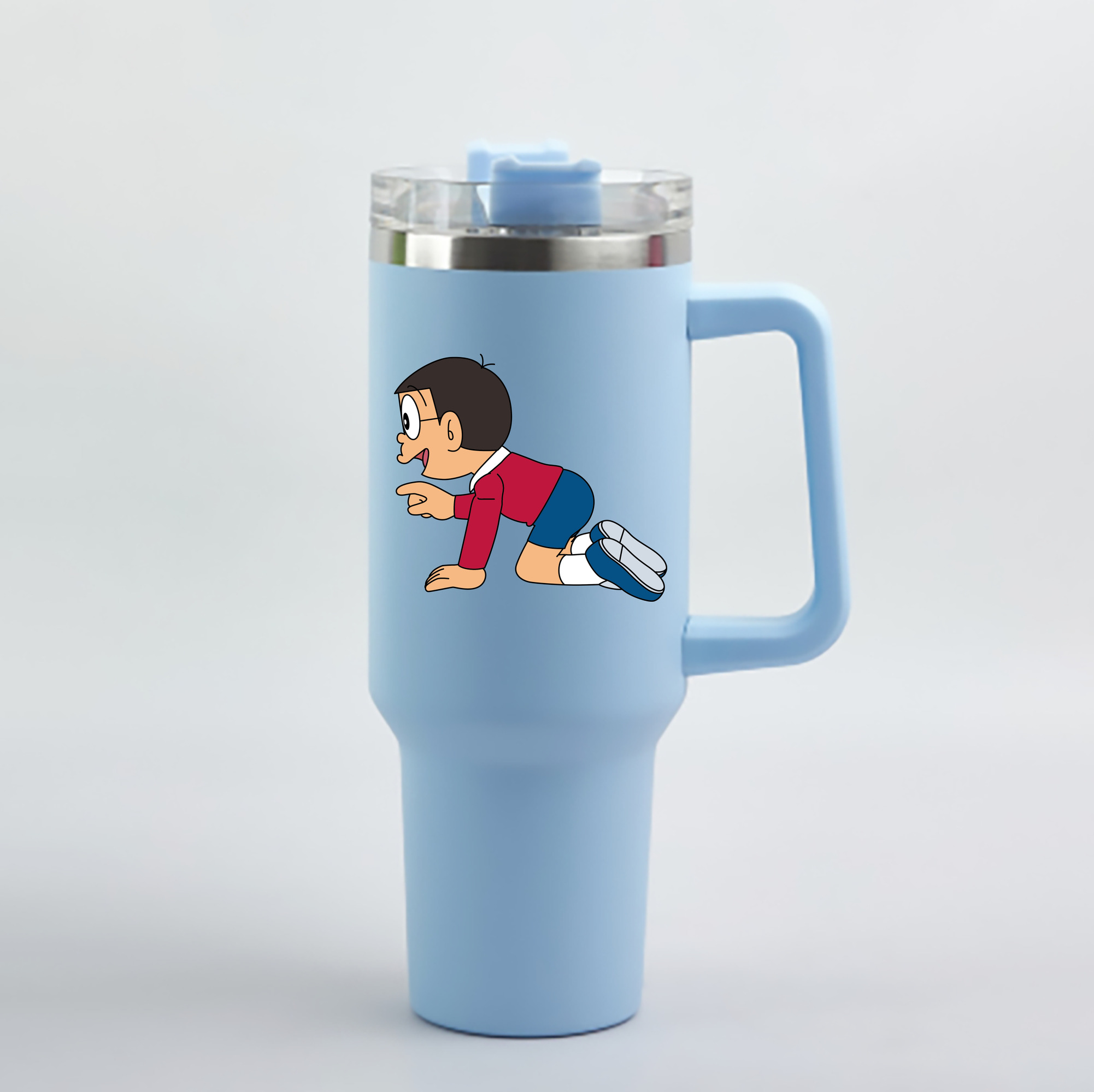 （画像用） ドラえもん 野比 のび太 Doraemon Nobita Nobi 1200mL車用タンブラー - クリスタルステッカー（プラスチックストロー付き）