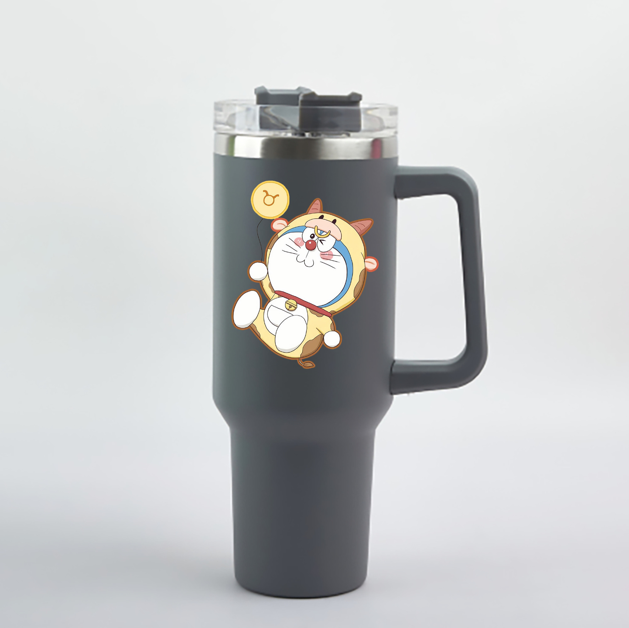 （画像用） ドラえもん Doraemon 1200mL車用タンブラー - クリスタルステッカー（プラスチックストロー付き）