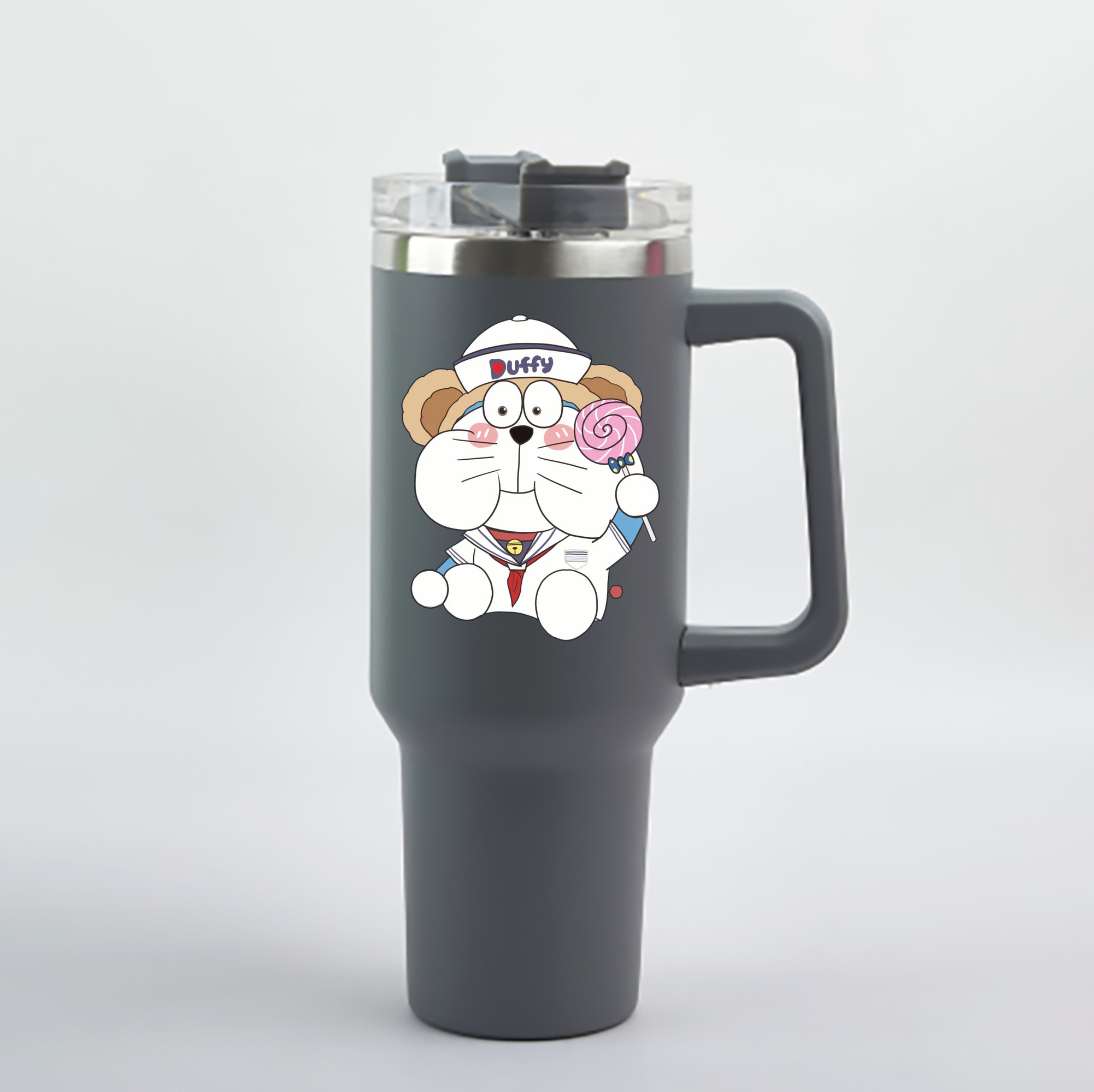 （画像用） ドラえもん Doraemon 1200mL車用タンブラー - クリスタルステッカー（プラスチックストロー付き）