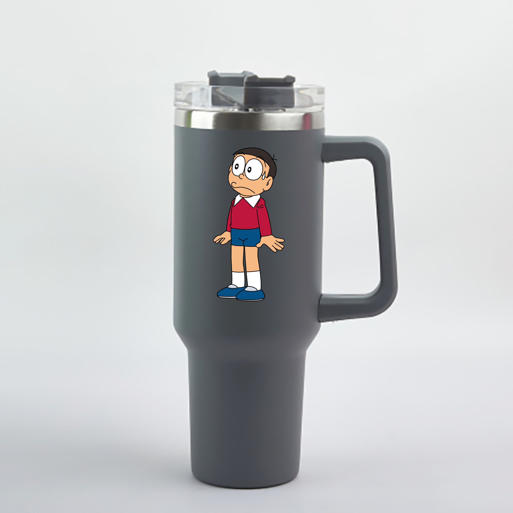 （画像用） ドラえもん 野比 のび太 Doraemon Nobita Nobi 1200mL車用タンブラー - クリスタルステッカー（プラスチックストロー付き）