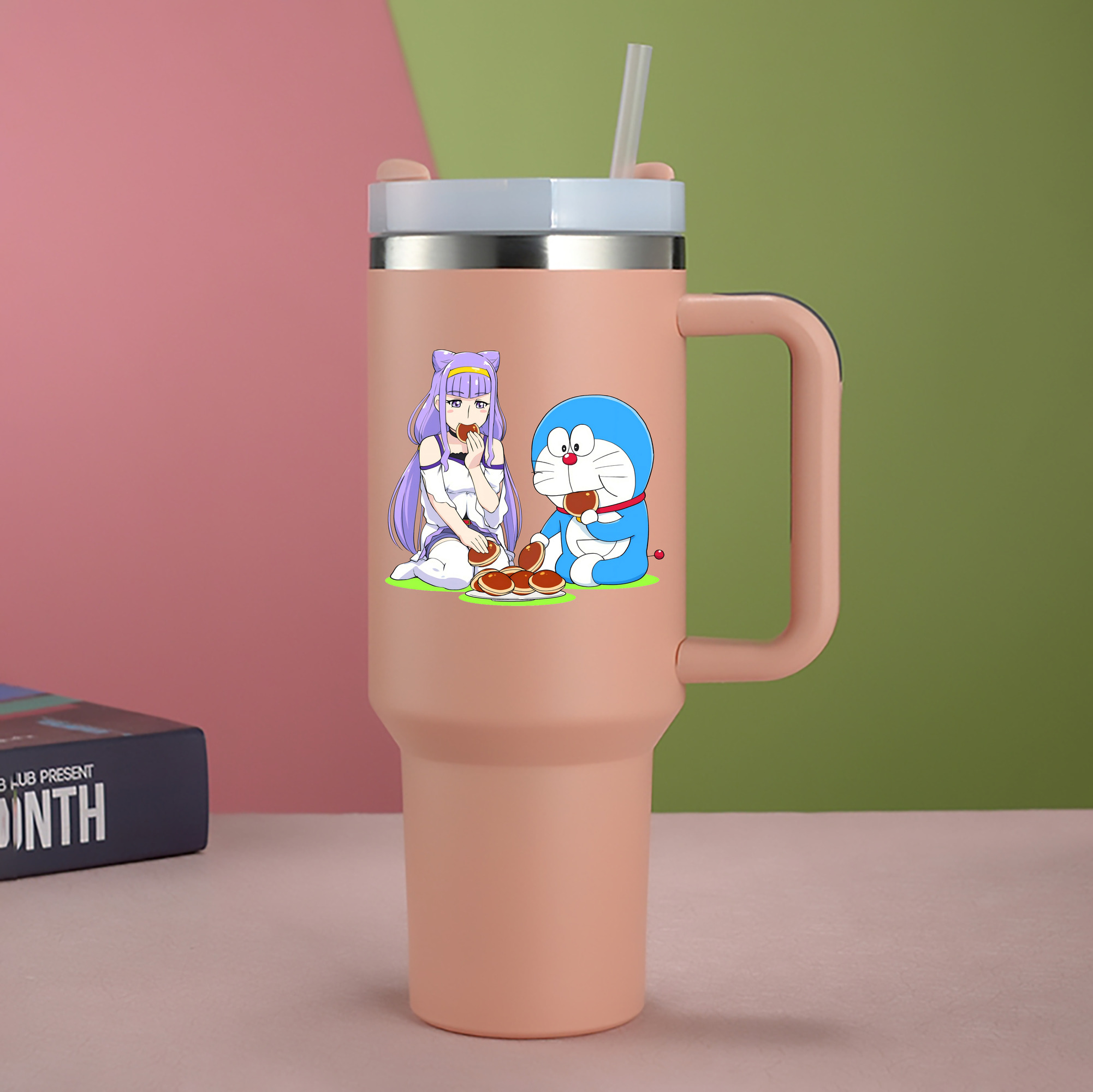 （画像用） ドラえもん Doraemon 1200mL車用タンブラー - クリスタルステッカー（プラスチックストロー付き）