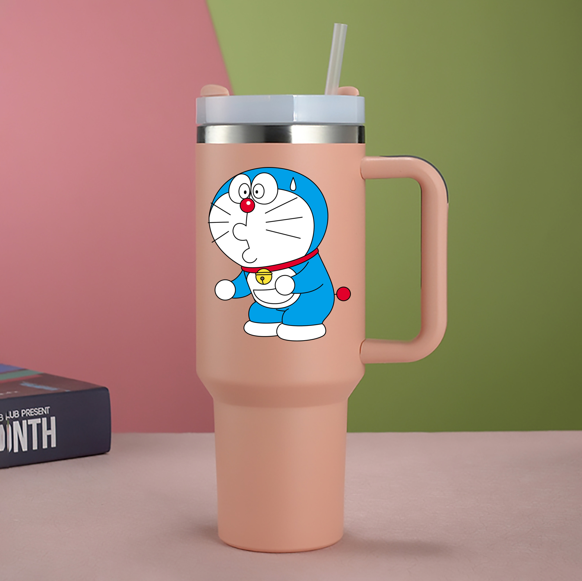 （画像用） ドラえもん Doraemon 1200mL車用タンブラー - クリスタルステッカー（プラスチックストロー付き）