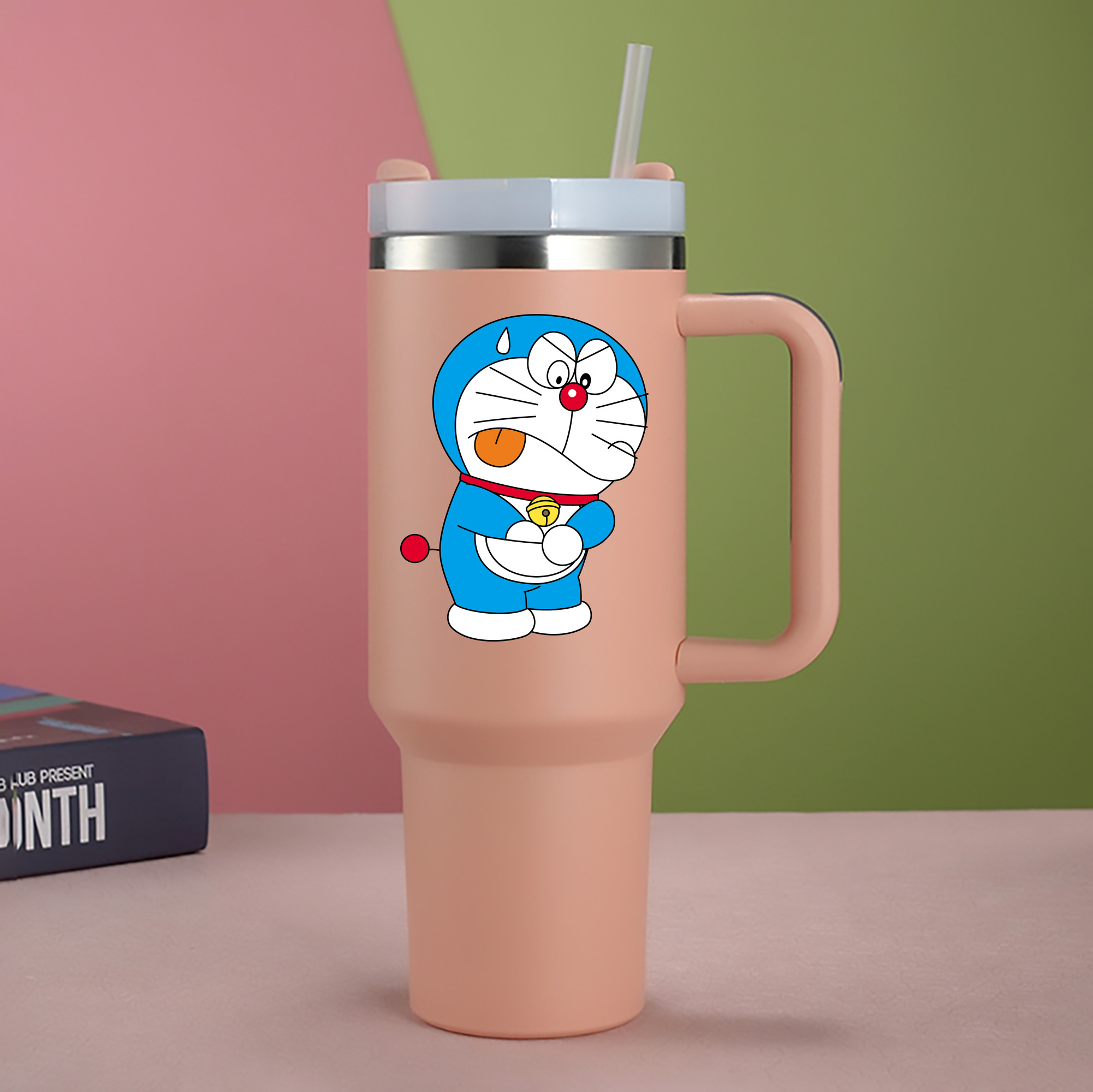（画像用） ドラえもん Doraemon 1200mL車用タンブラー - クリスタルステッカー（プラスチックストロー付き）