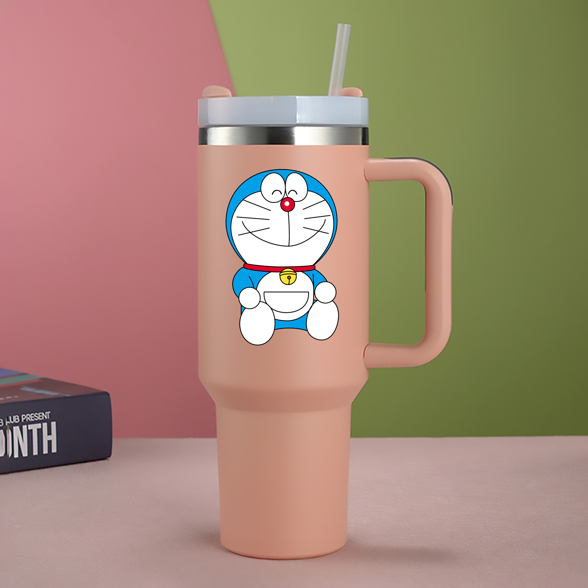（画像用） ドラえもん Doraemon 1200mL車用タンブラー - クリスタルステッカー（プラスチックストロー付き）