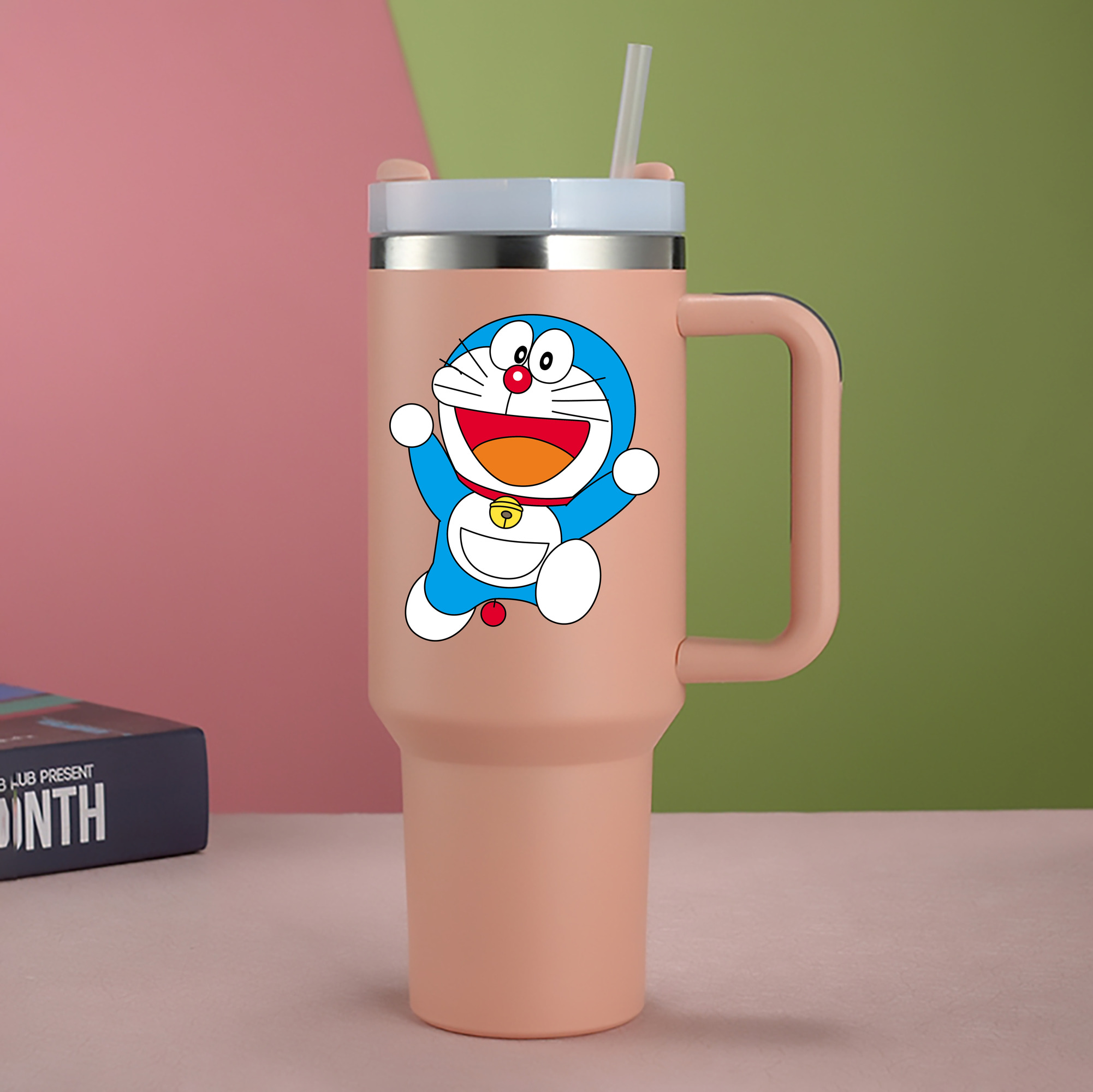 （画像用） ドラえもん Doraemon 1200mL車用タンブラー - クリスタルステッカー（プラスチックストロー付き）