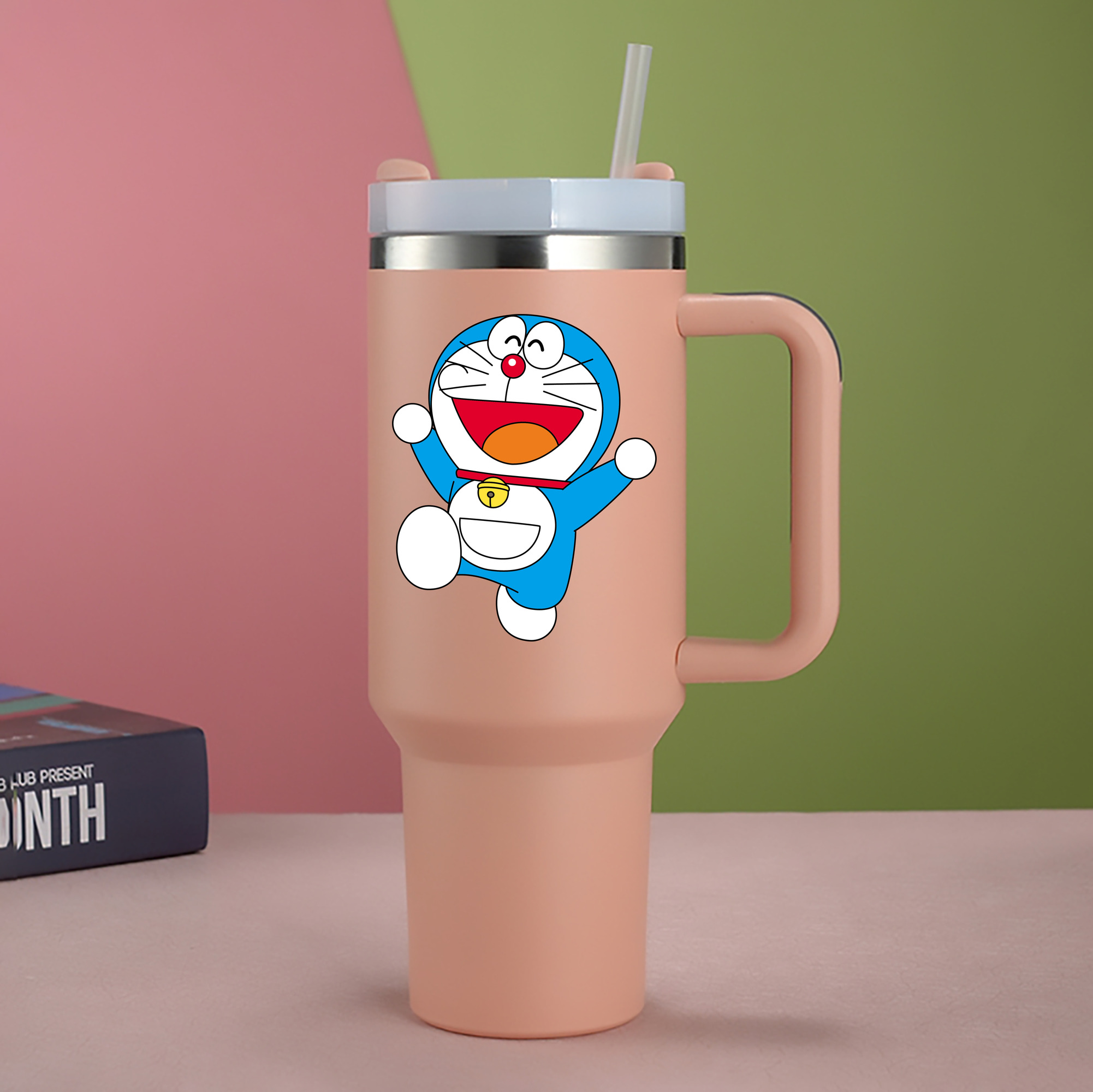 （画像用） ドラえもん Doraemon 1200mL車用タンブラー - クリスタルステッカー（プラスチックストロー付き）