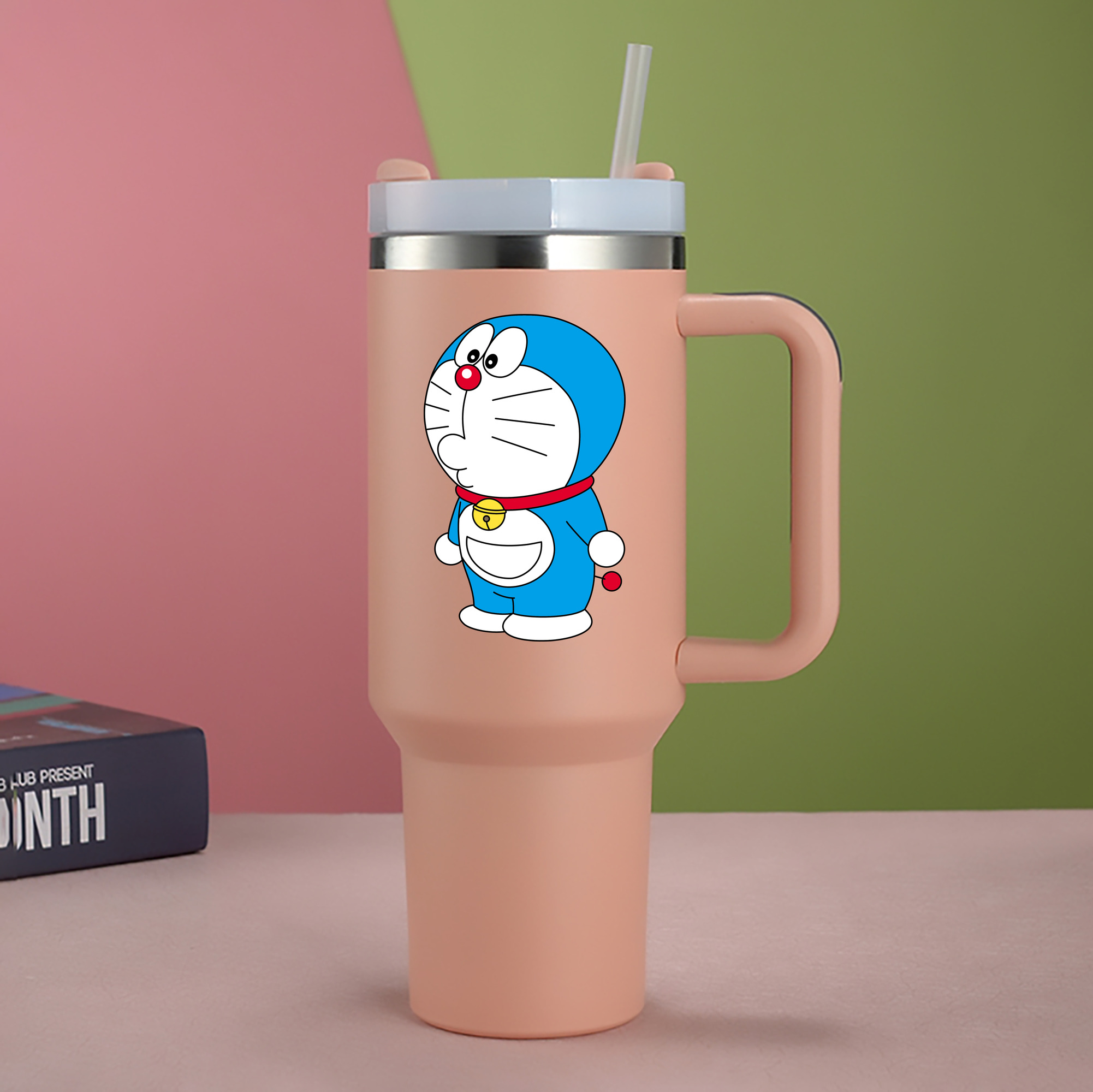 （画像用） ドラえもん Doraemon 1200mL車用タンブラー - クリスタルステッカー（プラスチックストロー付き）