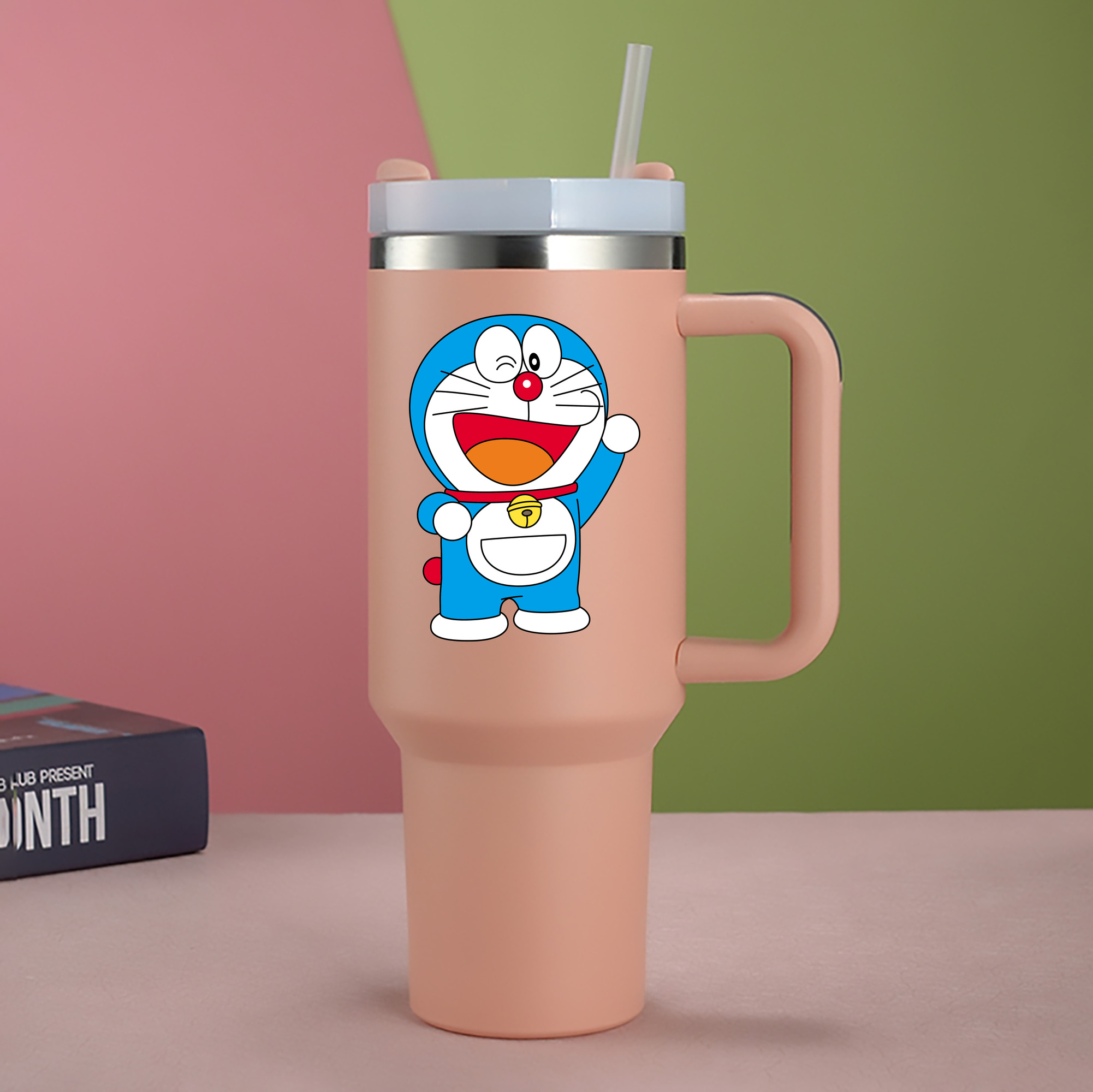 （画像用） ドラえもん Doraemon 1200mL車用タンブラー - クリスタルステッカー（プラスチックストロー付き）