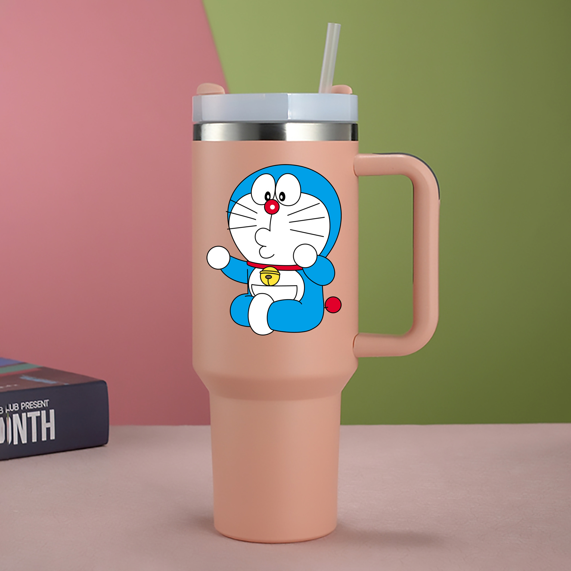 （画像用） ドラえもん Doraemon 1200mL車用タンブラー - クリスタルステッカー（プラスチックストロー付き）