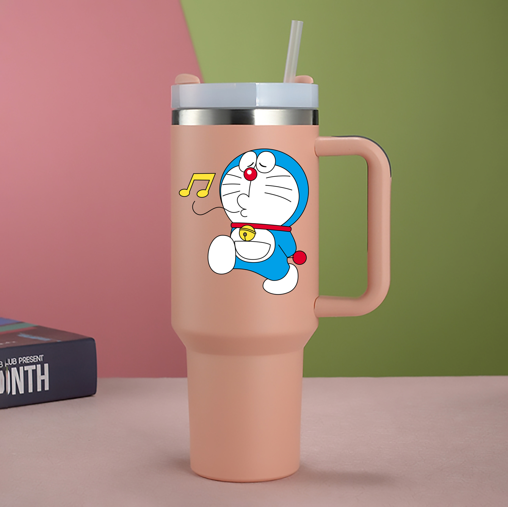 （画像用） ドラえもん Doraemon 1200mL車用タンブラー - クリスタルステッカー（プラスチックストロー付き）