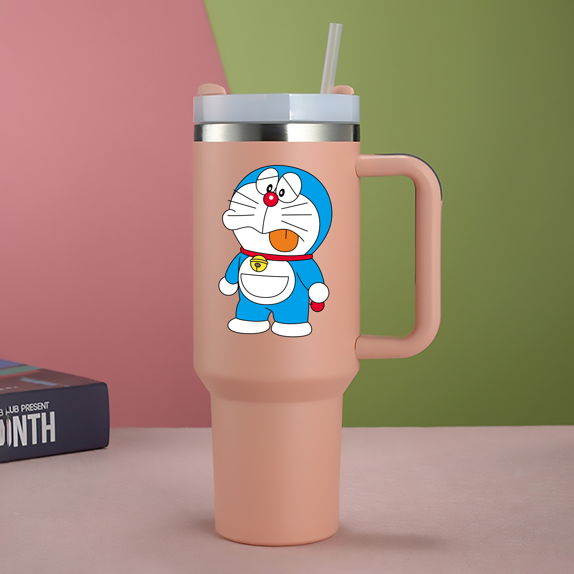 （画像用） ドラえもん Doraemon 1200mL車用タンブラー - クリスタルステッカー（プラスチックストロー付き）
