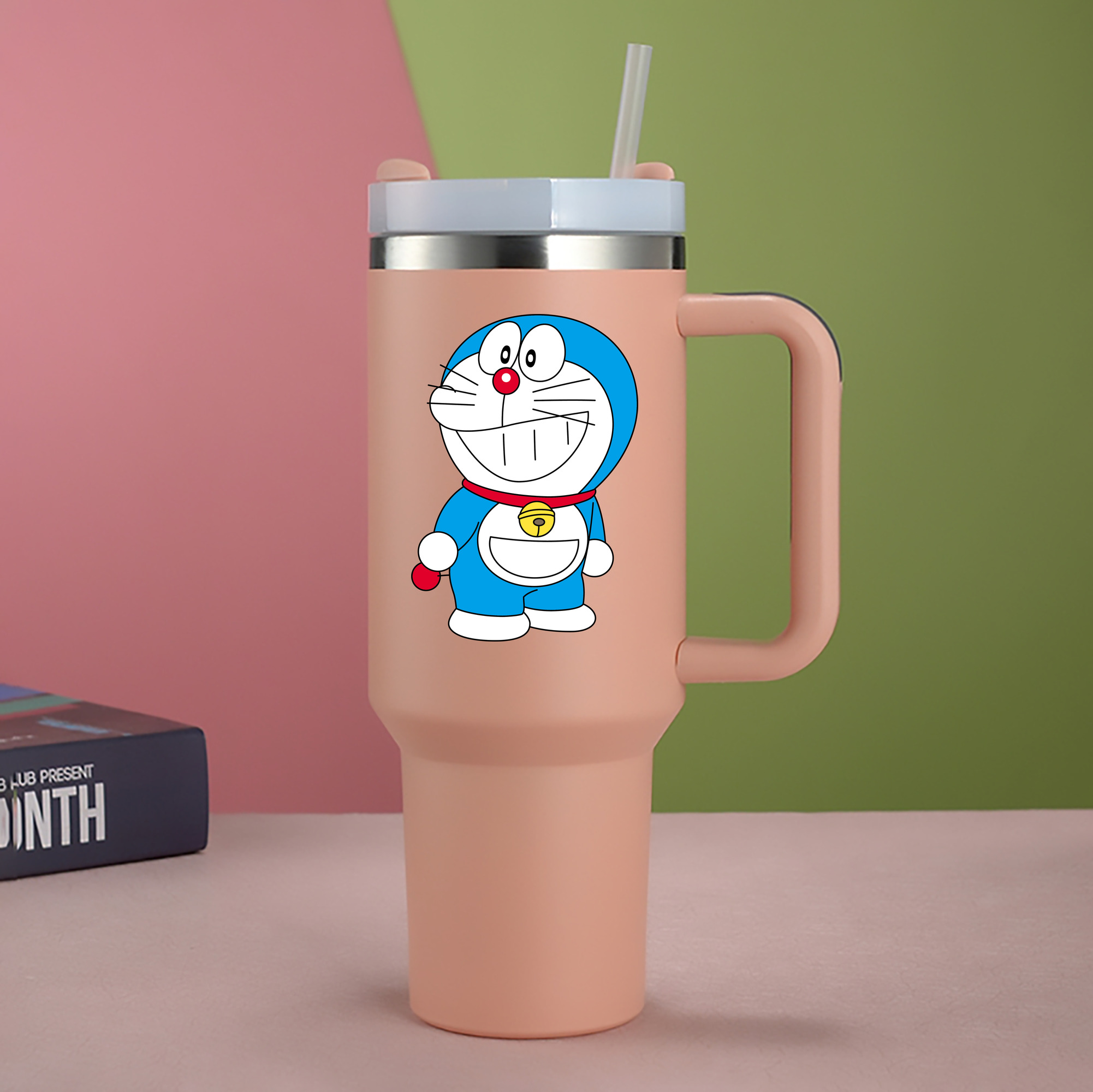 （画像用） ドラえもん Doraemon 1200mL車用タンブラー - クリスタルステッカー（プラスチックストロー付き）